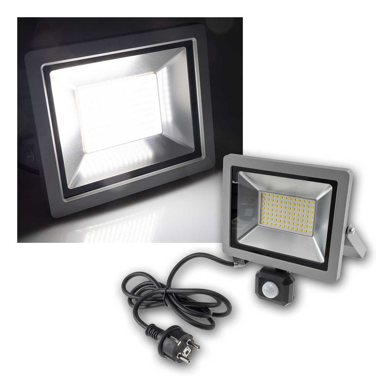 ChiliTec LED Flutlichtstrahler LED-Fluter SlimLine"CTF-SLT50 PIR" 50W 5220lm IP44, daylight/tageslichtweiß