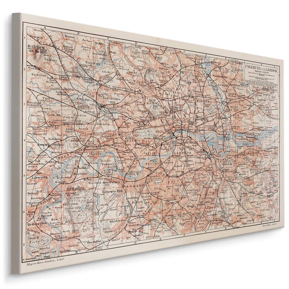 Muralo Leinwandbild Architektur – Leinwandbild Wandbild Kunstdruck Wohnzimmer, Gebäude (1 St), Stadt – Stadtkarte – London, 30 x 20 cm, aufhängefertig