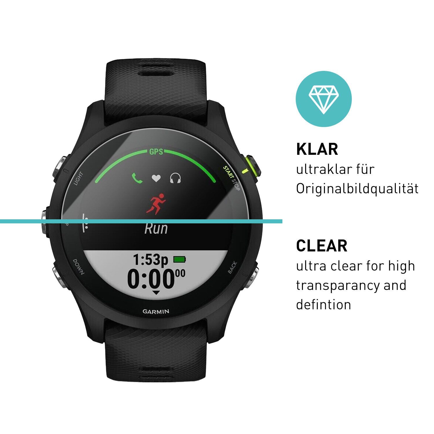 smartect Displayschutzglas Schutzglas Panzerfolie Klar für Garmin Forerunner 255/255 Music, Set, 3 Stück, Schutzfolie Glasschutz Bildschirm