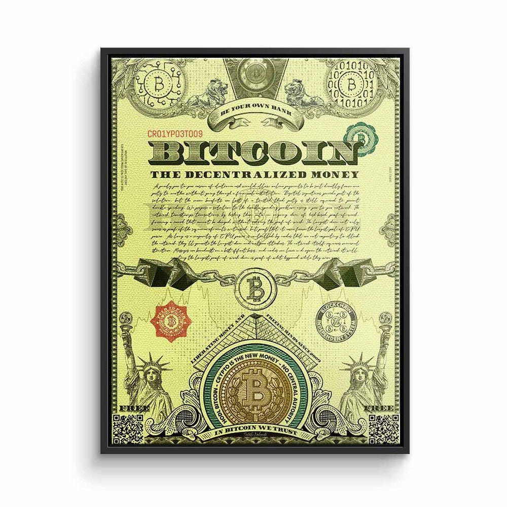 DOTCOMCANVAS® Leinwandbild, Leinwandbild Bitcoin crypto currency Krypto mit premium Rahmen schwarzer Rahmen