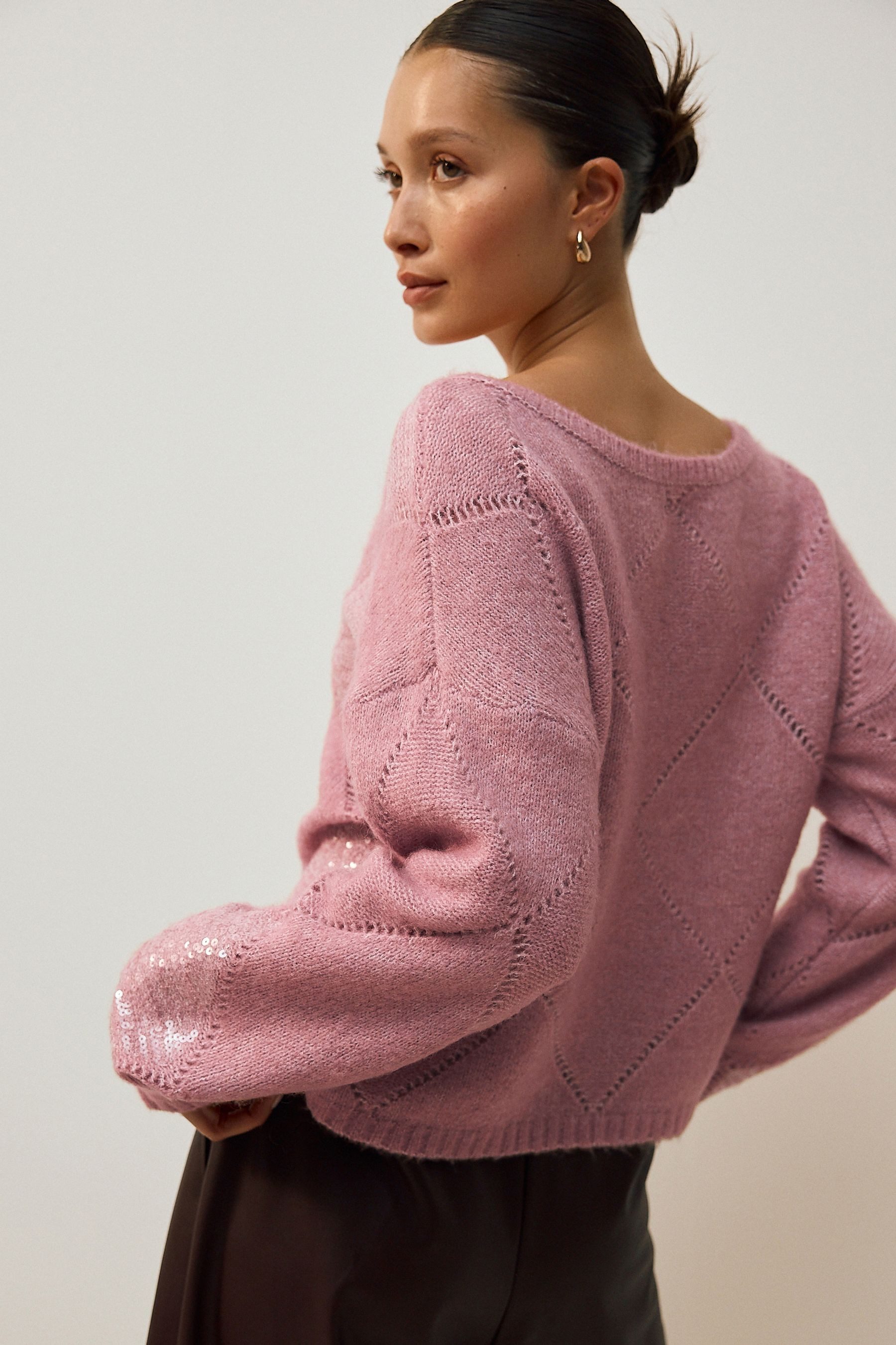 Next Strickpullover Schulterfreier Argyle-Pullover mit Pailletten (1-tlg) günstig online kaufen