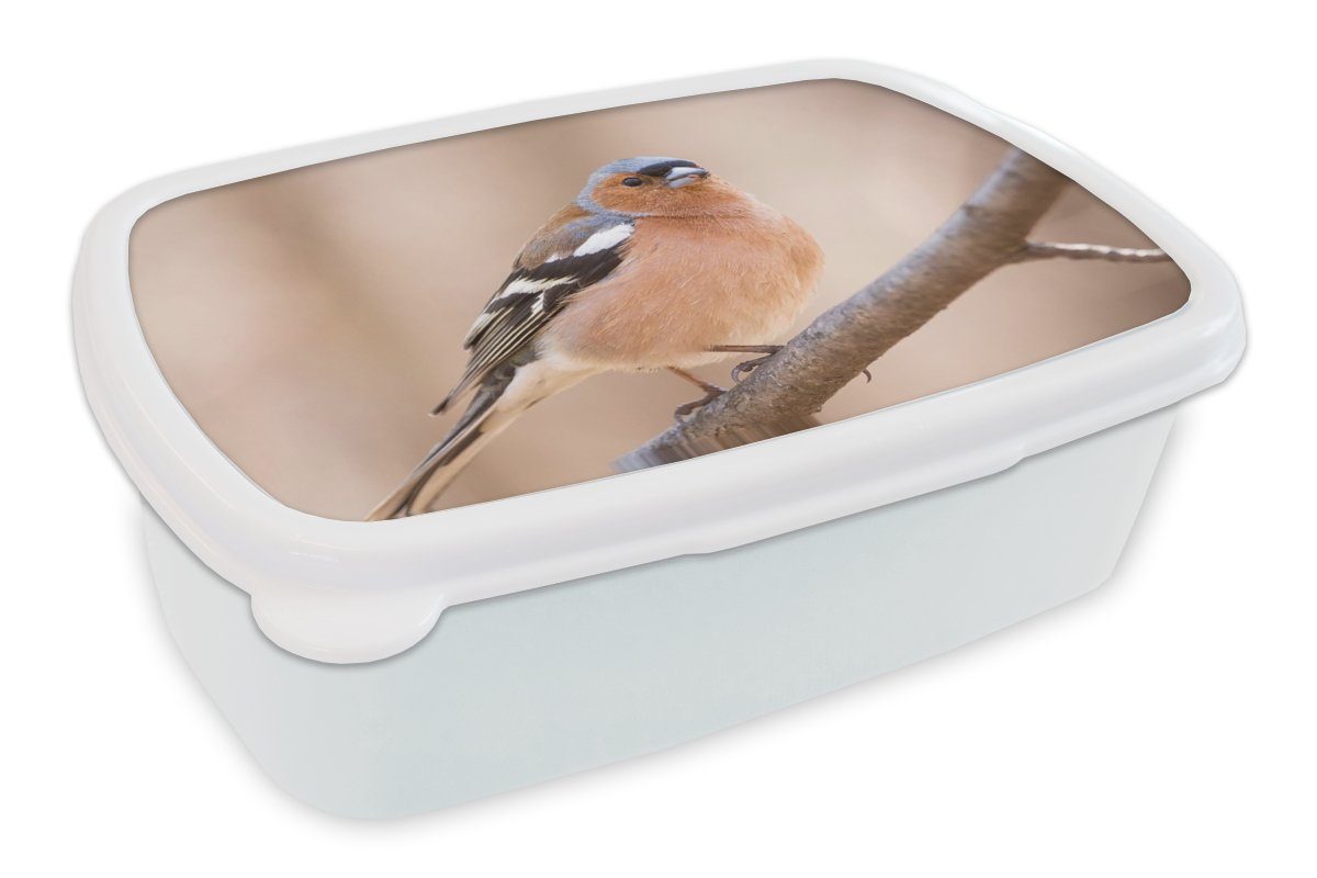 MuchoWow Lunchbox Vogel - Tiere - Fink, Kunststoff, (2-tlg), Brotbox für Kinder und Erwachsene, Brotdose, für Jungs und Mädchen weiß