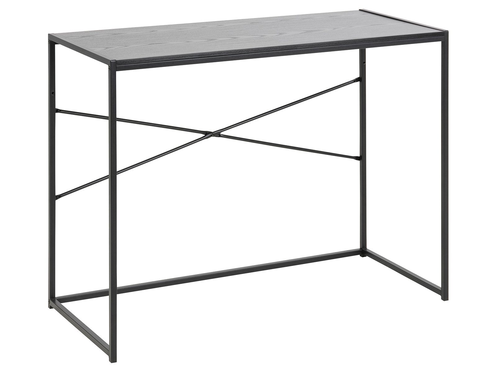 möbelando Schreibtisch Carney, Moderner Schreibtisch, Gestell aus Metall pulverbeschichtet in Schwarz-Matt, Tischplatte aus MDF in Esche Schwarz Nachbildung. Breite 100 cm, Höhe 75 cm, Tiefe 45 cm