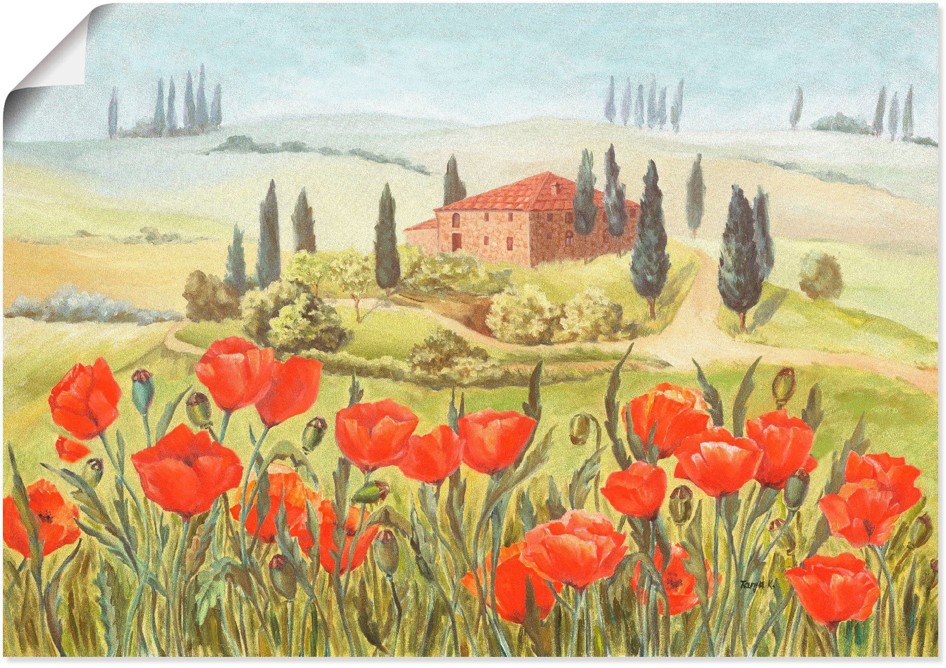 Alubild, (1 in Mohnwiese Größen Leinwandbild, St), Artland Wandbild Europa der Wandaufkleber in als Toskana, versch. Poster oder