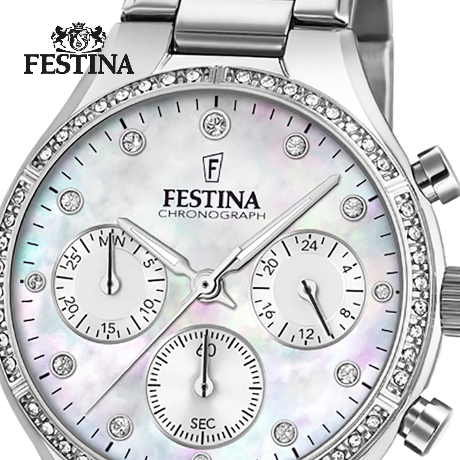 Festina Chronograph Festina Damen Uhr F20401/1 Edelstahl, (Chronograph), Damen Armbanduhr rund, Edelstahlarmband silber