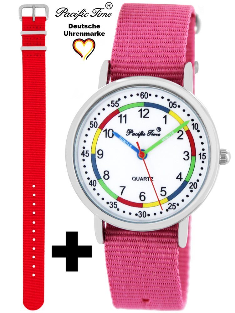 Pacific Time Quarzuhr Set Kinder Armbanduhr First Lernuhr Wechselarmband, Mix und Match Design - Gratis Versand rot und rosa