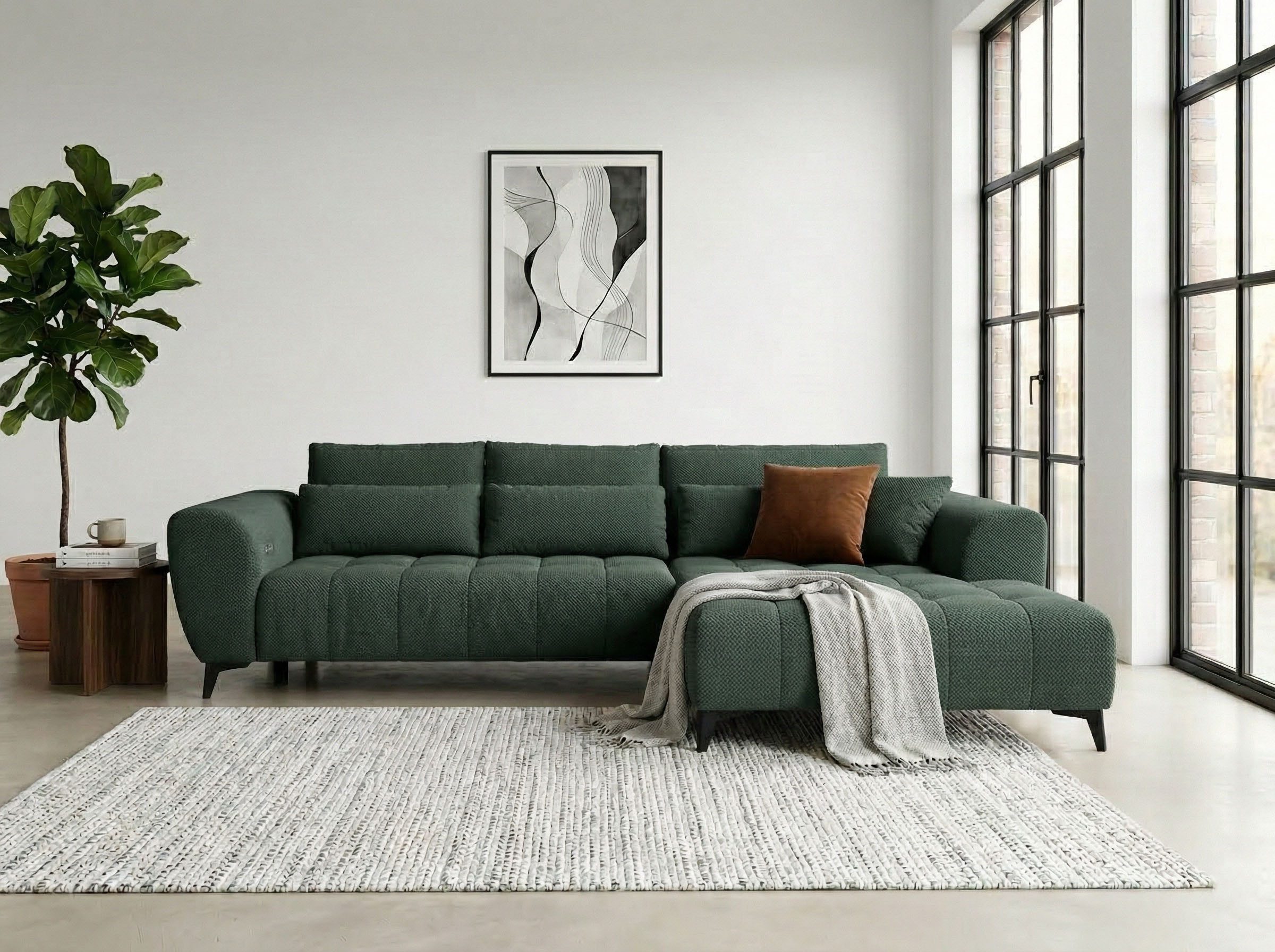WERK2 Ecksofa Garay 287 x 220 cm elektr. Sitztiefenverstellung, bodenfrei, bequem, Waffelcord, L-Form, XXL, elektrische Sitztiefenverstellung