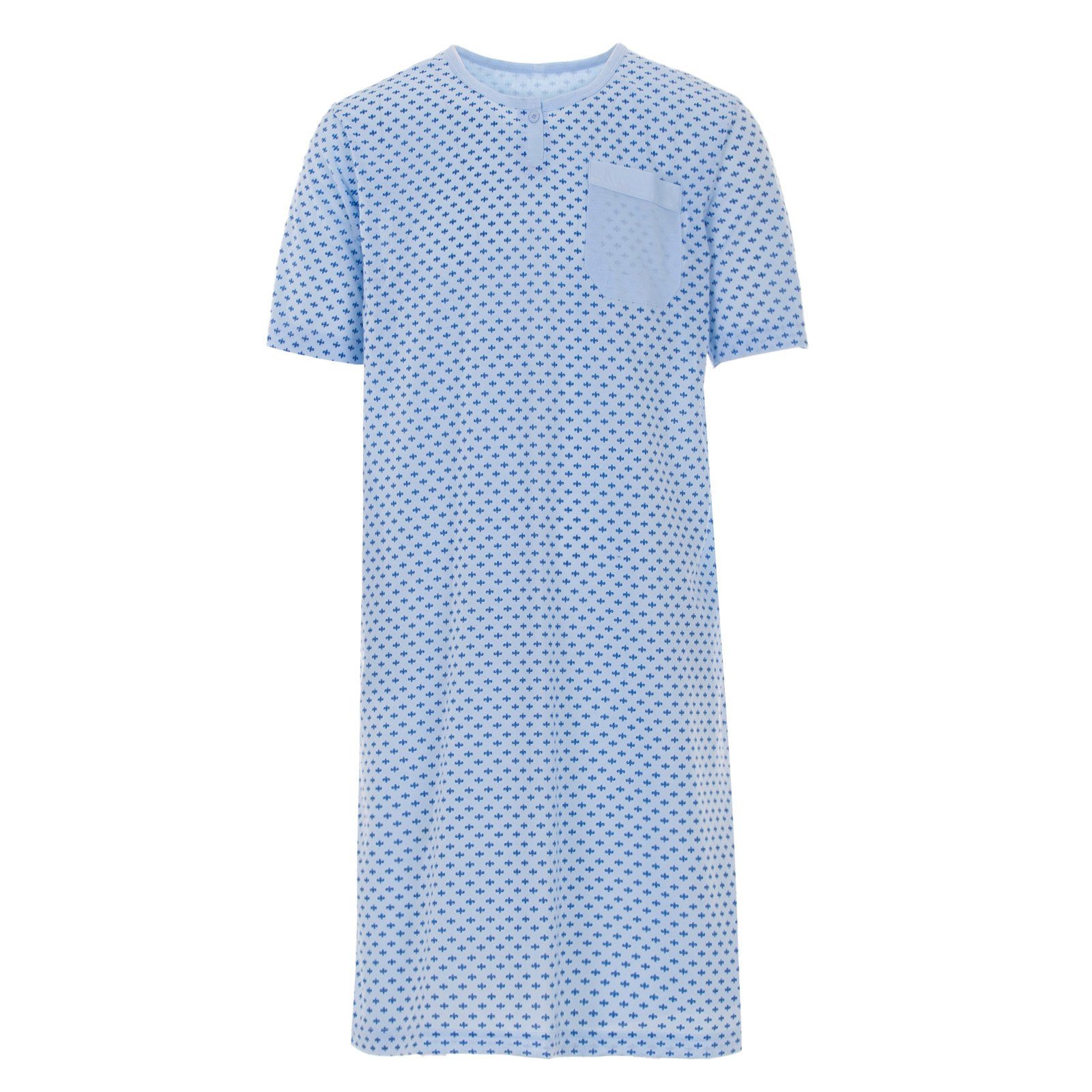 Lucky Nachthemd Nachthemd Kurzarm - klassischer Druck Brusttasche uni hellblau