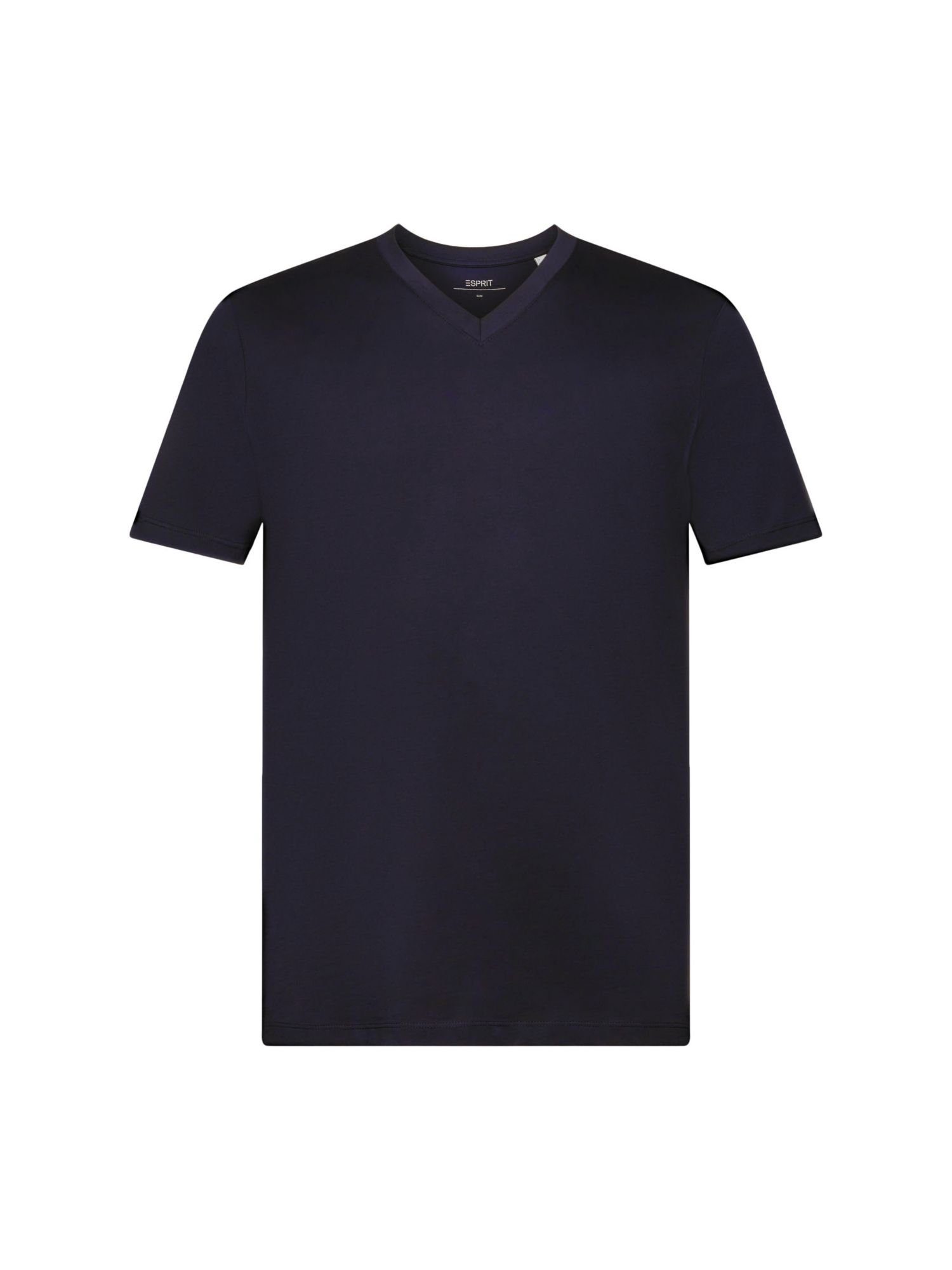 Esprit T-Shirt T-Shirt aus Baumwolle mit V-Ausschnitt, Slim Fit (1-tlg) NAVY