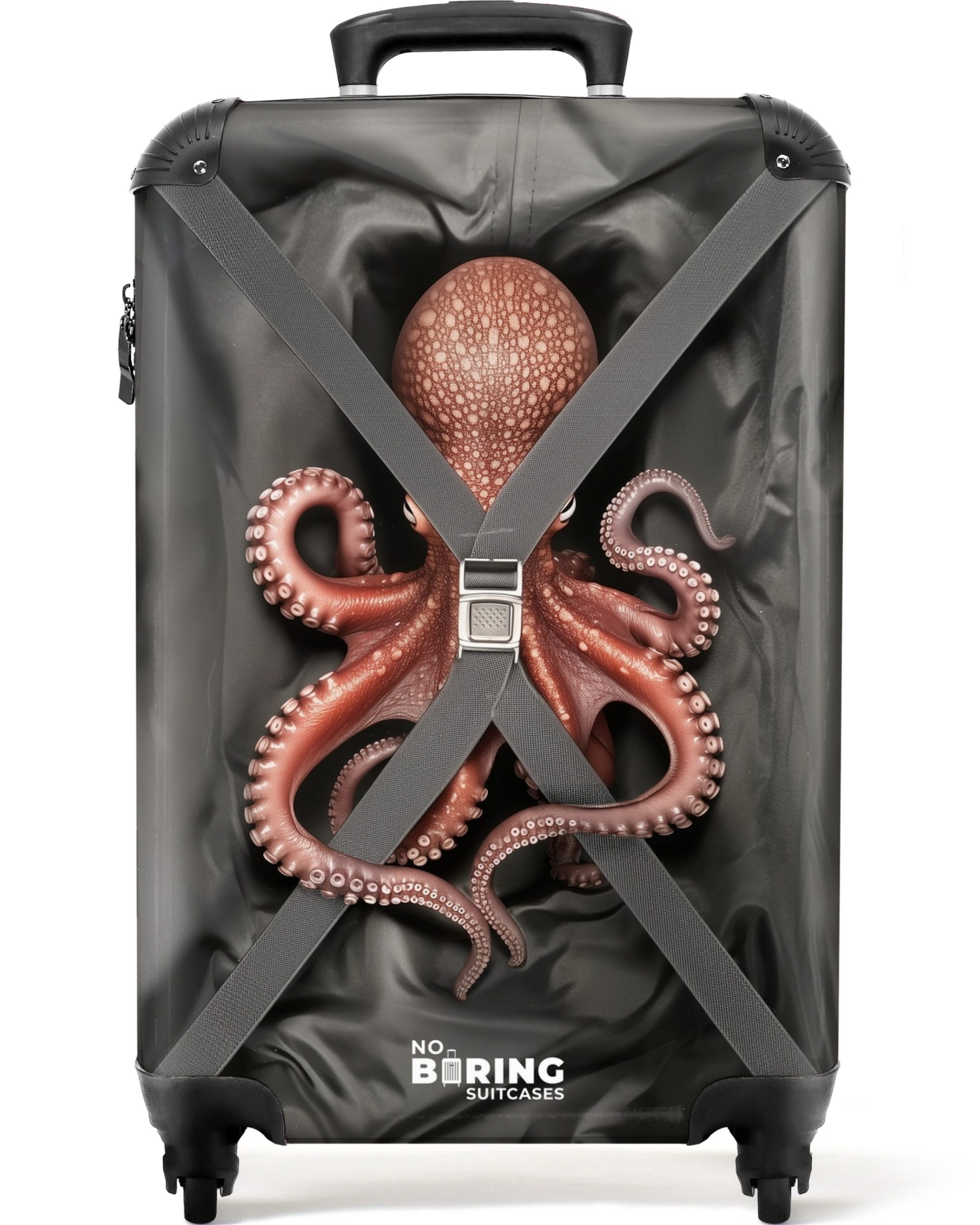 NoBoringSuitcases.com© Hartschalen-Trolley Oktopus in Bewegung 55x35x20cm, Reisetasche mit Rollen, Koffer Handgepäck Flugzeug
