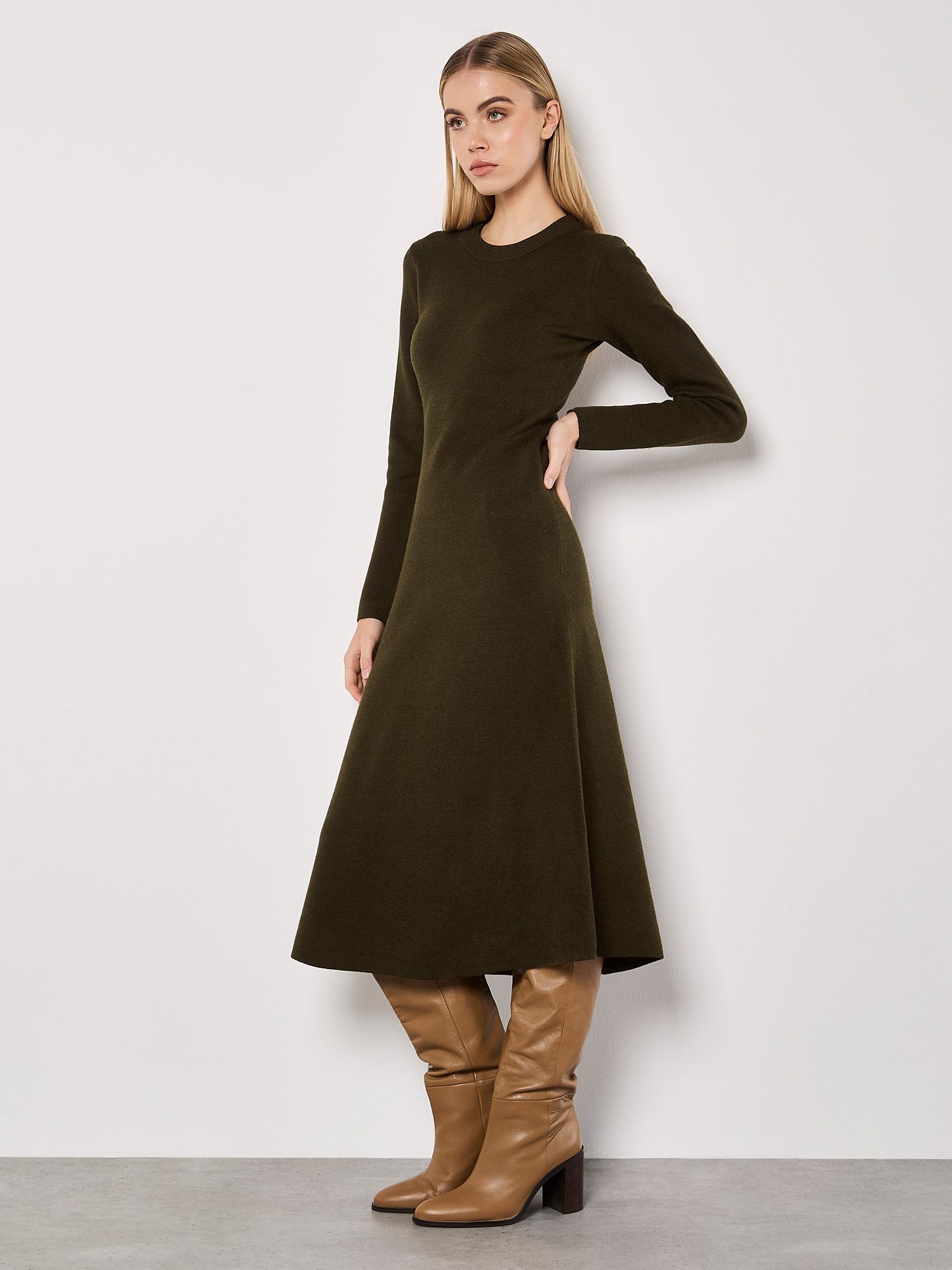 Apricot Strickkleid Midikleid, in Unifarben günstig online kaufen