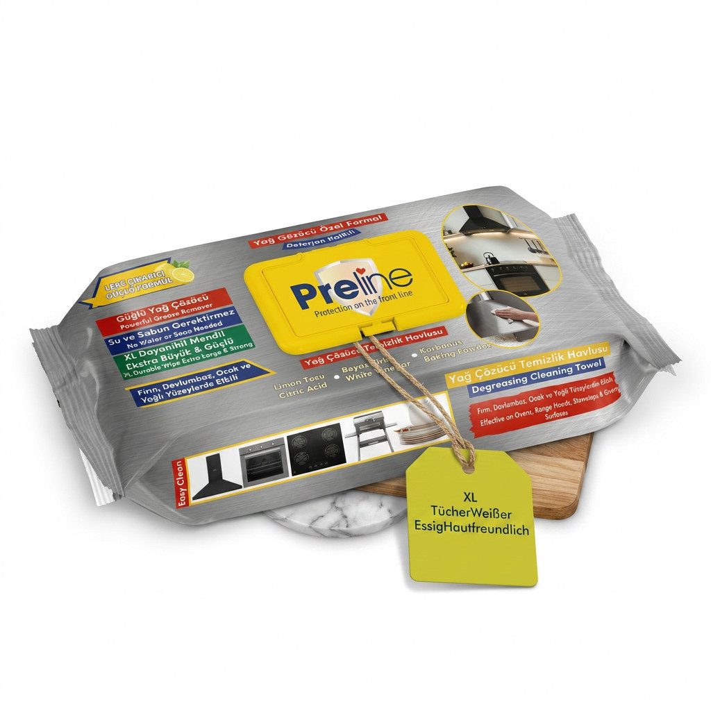 Preline Fettlöser Tücher XL - Für Küche & Herd - Starke Einwegputztücher Reinigungstücher (Packung, 1-tlg., 60 Stück)