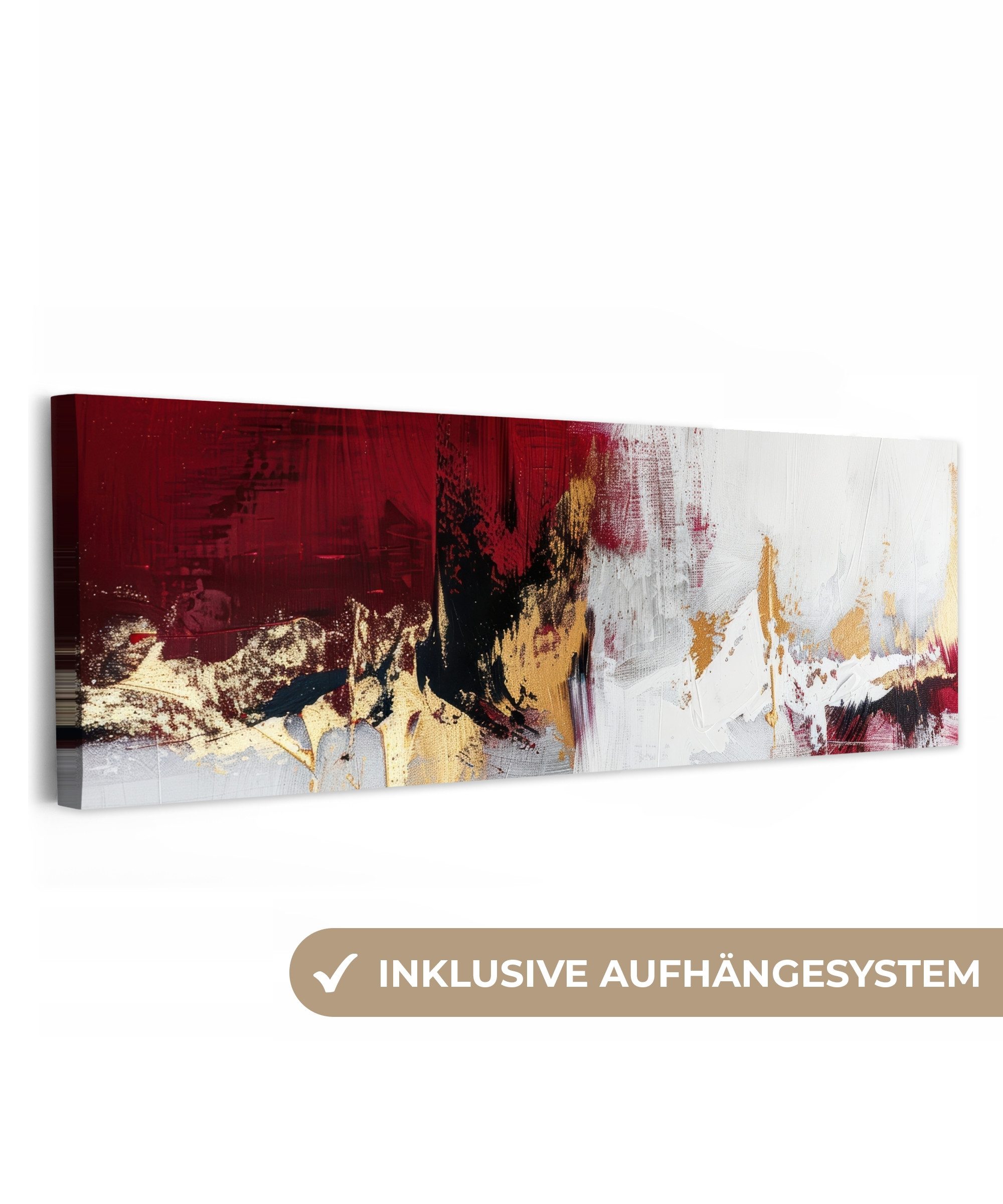 OneMillionCanvasses® Leinwandbild Panorama Rot - Marmor - Abstrakt - Gold - Modern, Fotodruck (1 St), Wandbild, Deko Schlafzimmer Wohnzimmer Flur 60x20 cm