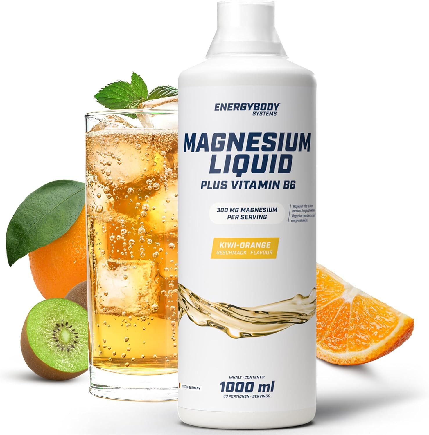 Energybody Systems Magnesium Liquid Plus Vitamin B6 flüssig, Magnesium Citrat, mit Dosierkappe, 1 Liter