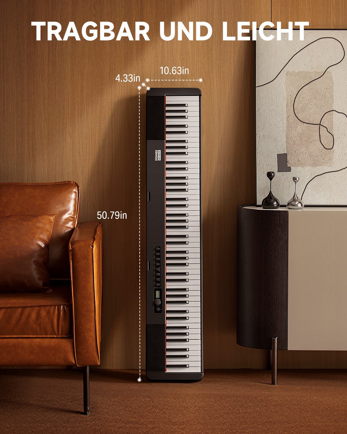 Donner Digitalpiano 88 Tasten Gewicht Digitalpiano mit Ständer, Sustain-Pedal DEP-20 Lite (Set, mit Ständer, Haltepedal, und Tastaturaufklebern), für Anfänger Tragbares E-Piano