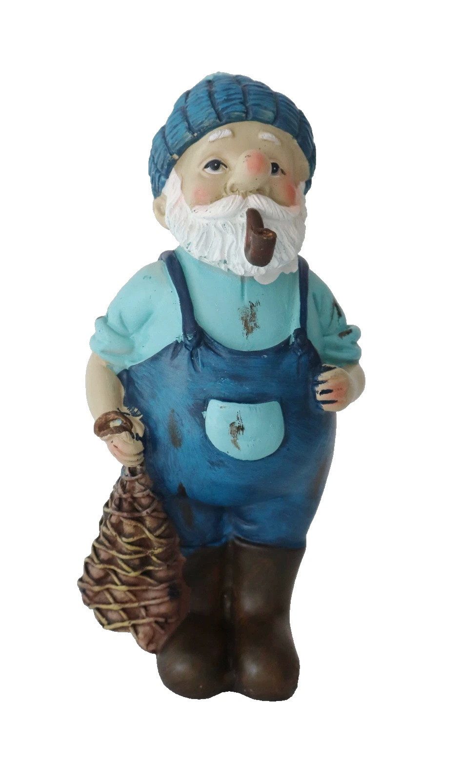 Kaufhaus le petit Dekofigur Fischer Seemann mit Pfeife Fisch Reuse Deko Figur Skulptur Objekt, Maritim Dekofigur Dekoskulptur Dekoobjekt aus Polyresin (Kunststein)