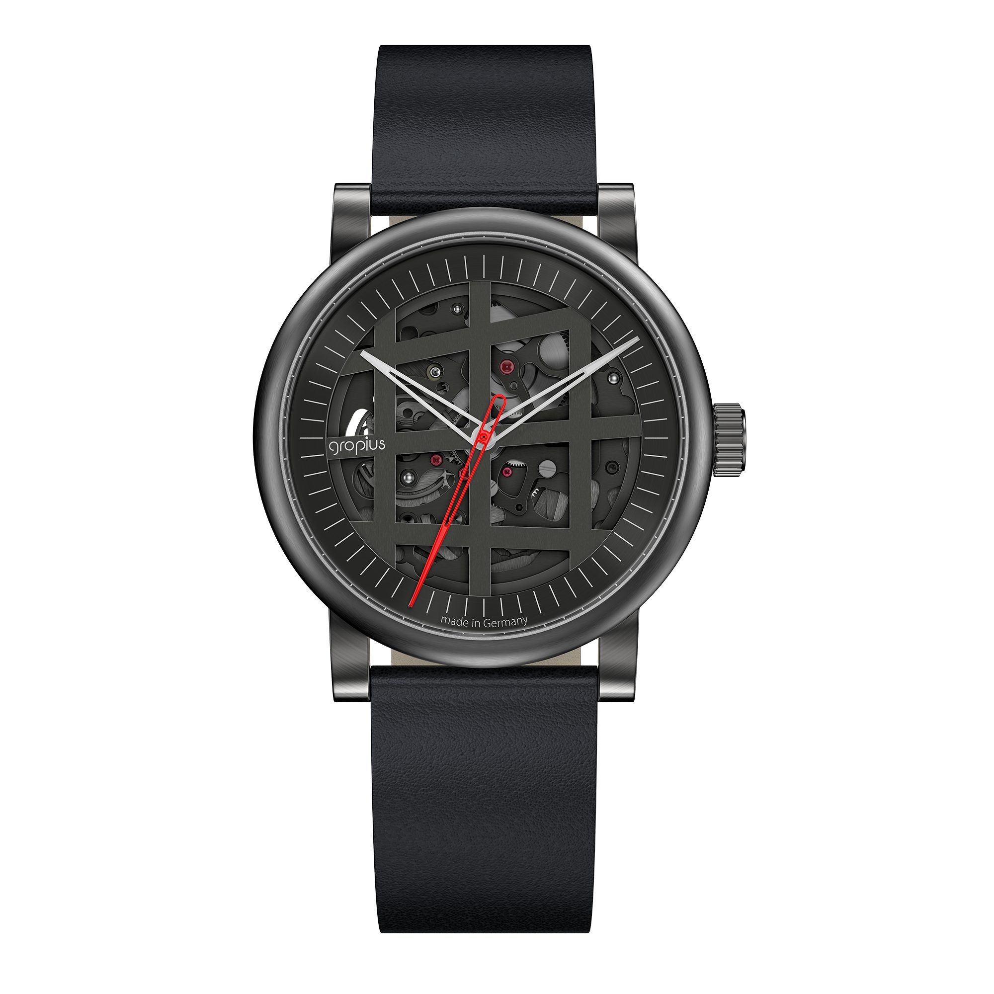 Walter Gropius Automatikuhr Made in Germany, Saphirglas, Atrium Automatik - WGA 801-04 WGA 801-04, Designeruhr, Lederarmband mit Easy-Release System, Edelstahlgehäuse