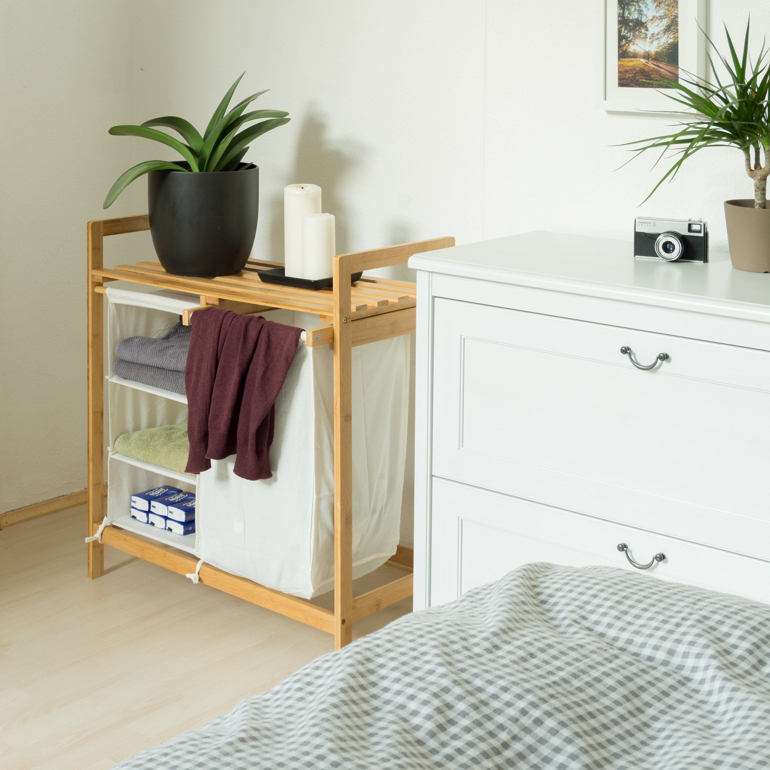 relaxdays Wäschekorb Wäschesammler Bambus LINEA mit günstig online kaufen