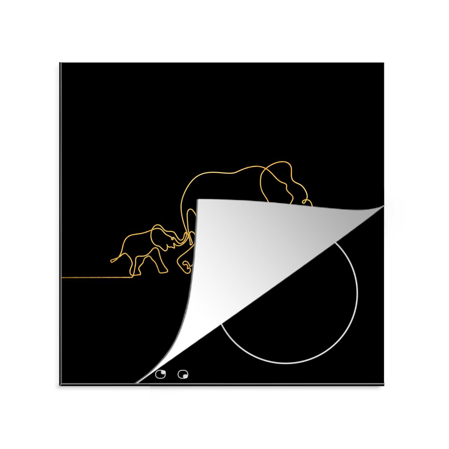 MuchoWow Herdblende-/Abdeckplatte Elefant - Gold - Schwarz - Einfach, Vinyl, (1 tlg), 78x78 cm, Ceranfeldabdeckung, Arbeitsplatte für küche