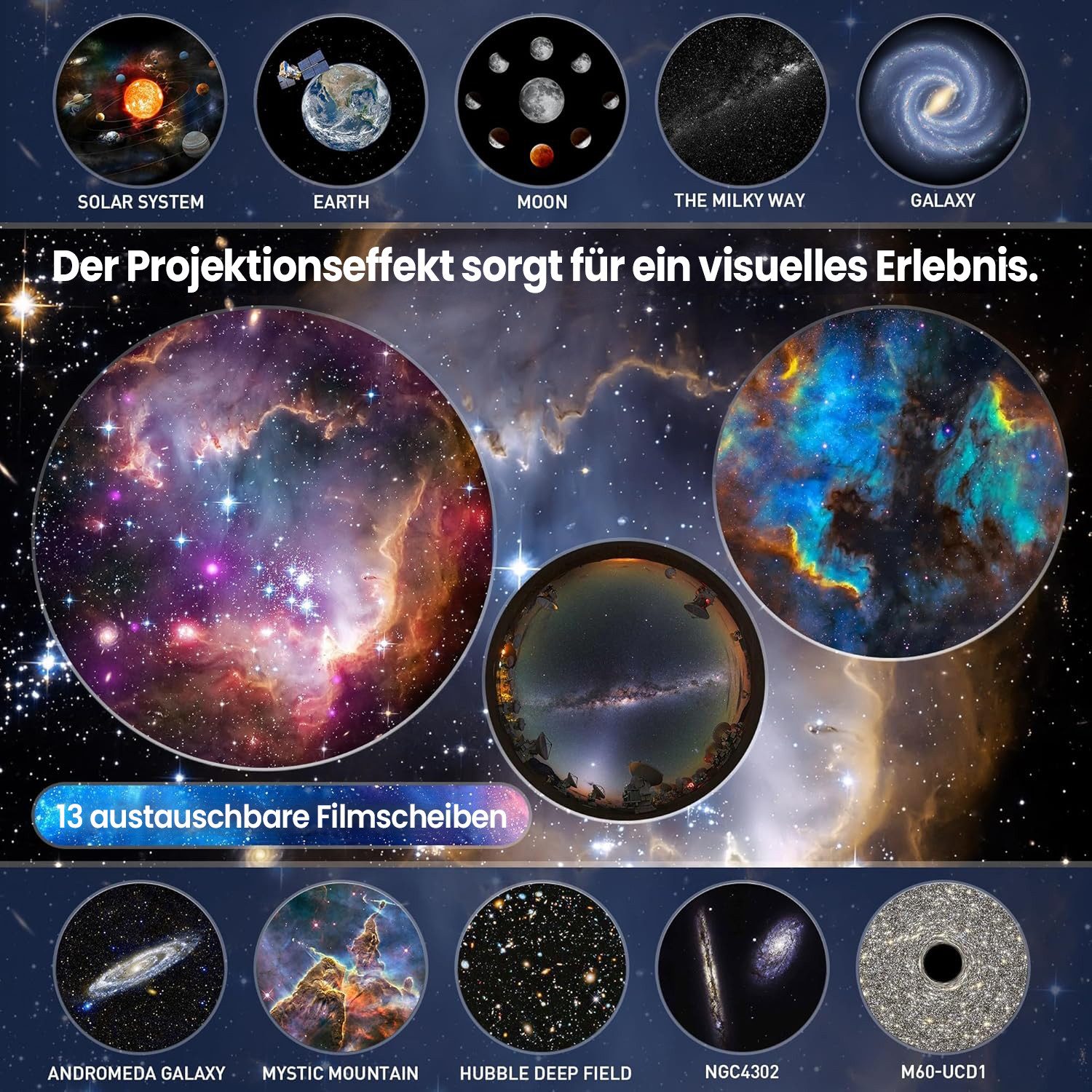 ANYSUN LED-Sternenhimmel LED Nachtlicht 360 Drehbare 13 in 1 Planetarium Galaxie Projektor, Deckenprojektion Lampe Kindernachtlichte Erwachsene Schlafzimmer Par – Bild 4 von 5