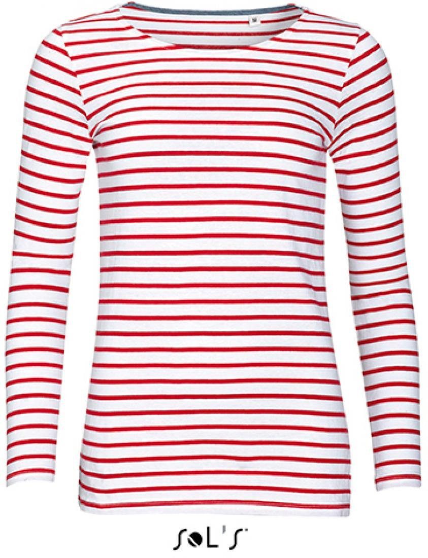 SOLS Langarmshirt Damen Longsleeve Striped T-Shirt Marine gestreift günstig online kaufen