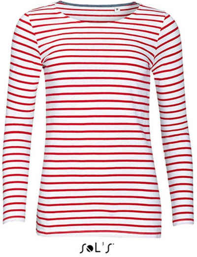 SOLS Langarmshirt Damen Longsleeve Striped T-Shirt Marine gestreift