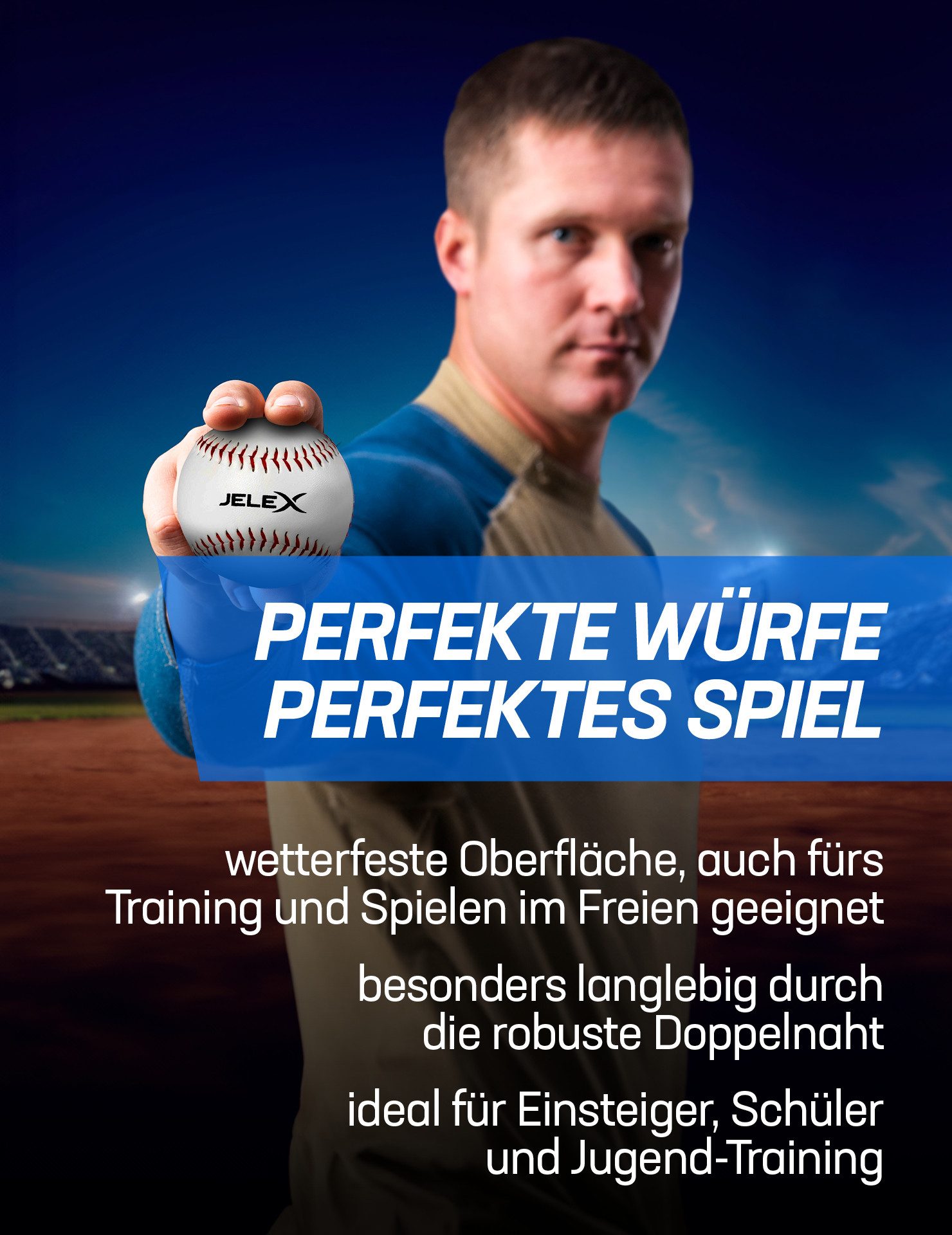 JELEX Baseball JELEX "Homerun" Baseball 9" mit Korkkern, entspricht der Standardgröße für Baseball-Bälle