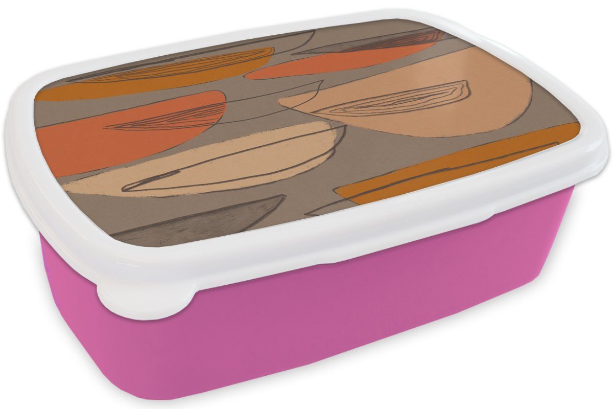 Lunchbox - Erwachsene, Brotdose Formen Vintage Snackbox, - Mädchen, (2-tlg), Kunststoff für Kunststoff, Kinder, Abstrakt Brotbox Pastell, MuchoWow rosa -