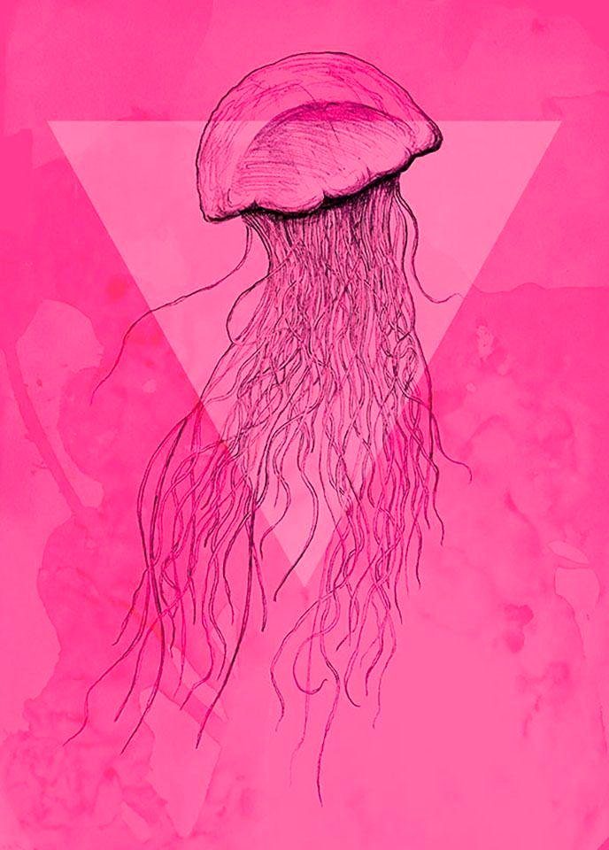Komar Poster Jellyfish Pink, Tiere (1 St), Kinderzimmer, Schlafzimmer, Wohnzimmer | Poster