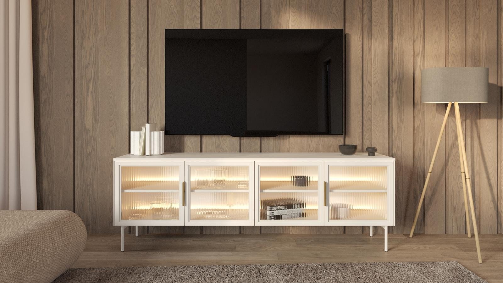 Compleo TV-Schrank mit 4 Türen, Elegant design, Glasstüren, Lowboard,Fernse günstig online kaufen