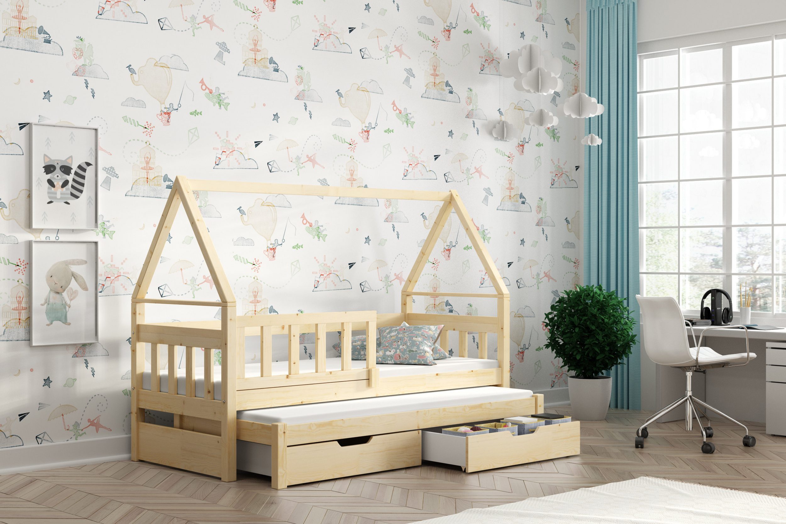 thematys Kinderbett mit Rausfallschutz und Ausziehbett günstig online kaufen