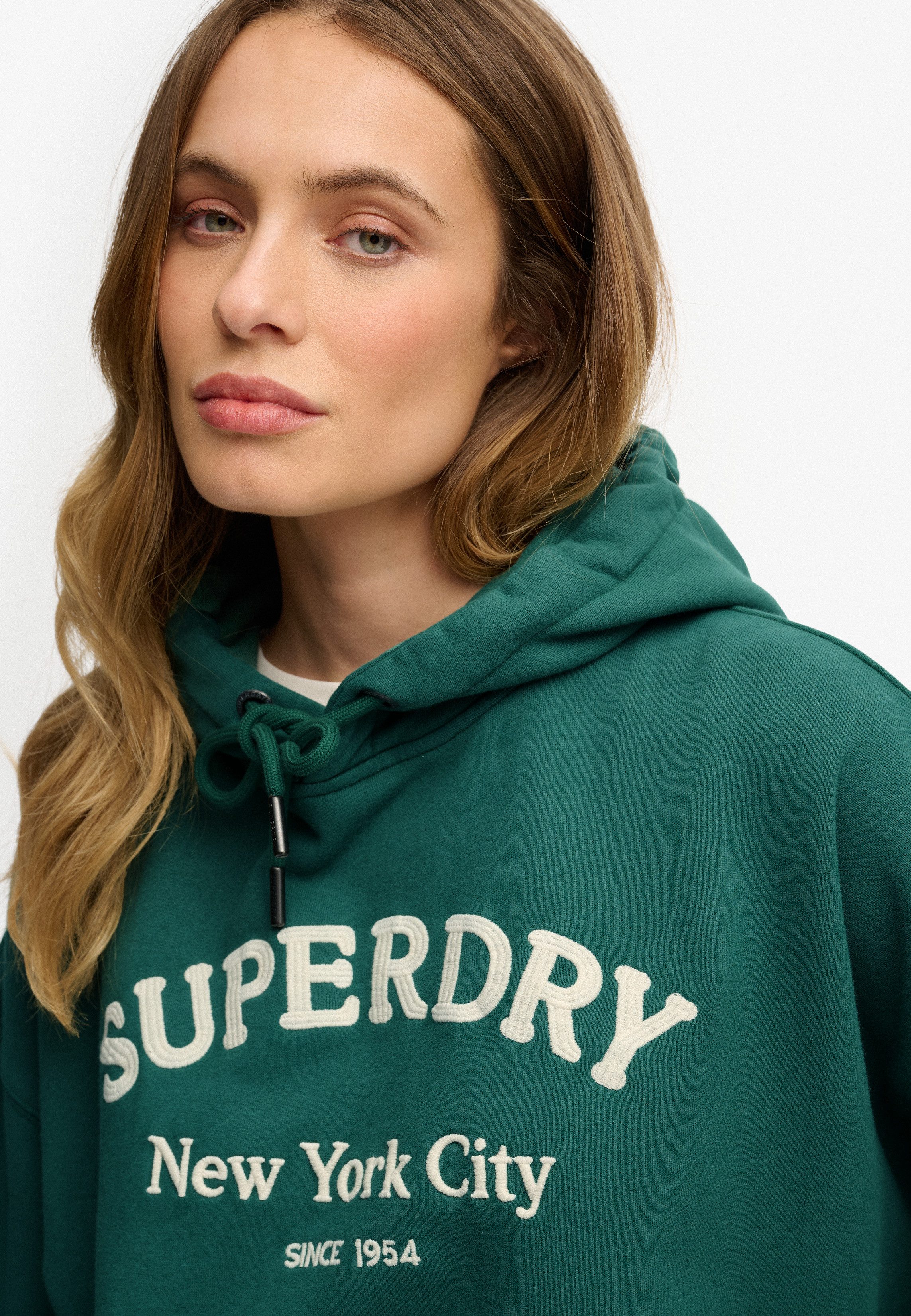 Superdry Kapuzensweatshirt Luxe Casual Emb Relaxed Hood Baumwolle, oversize
