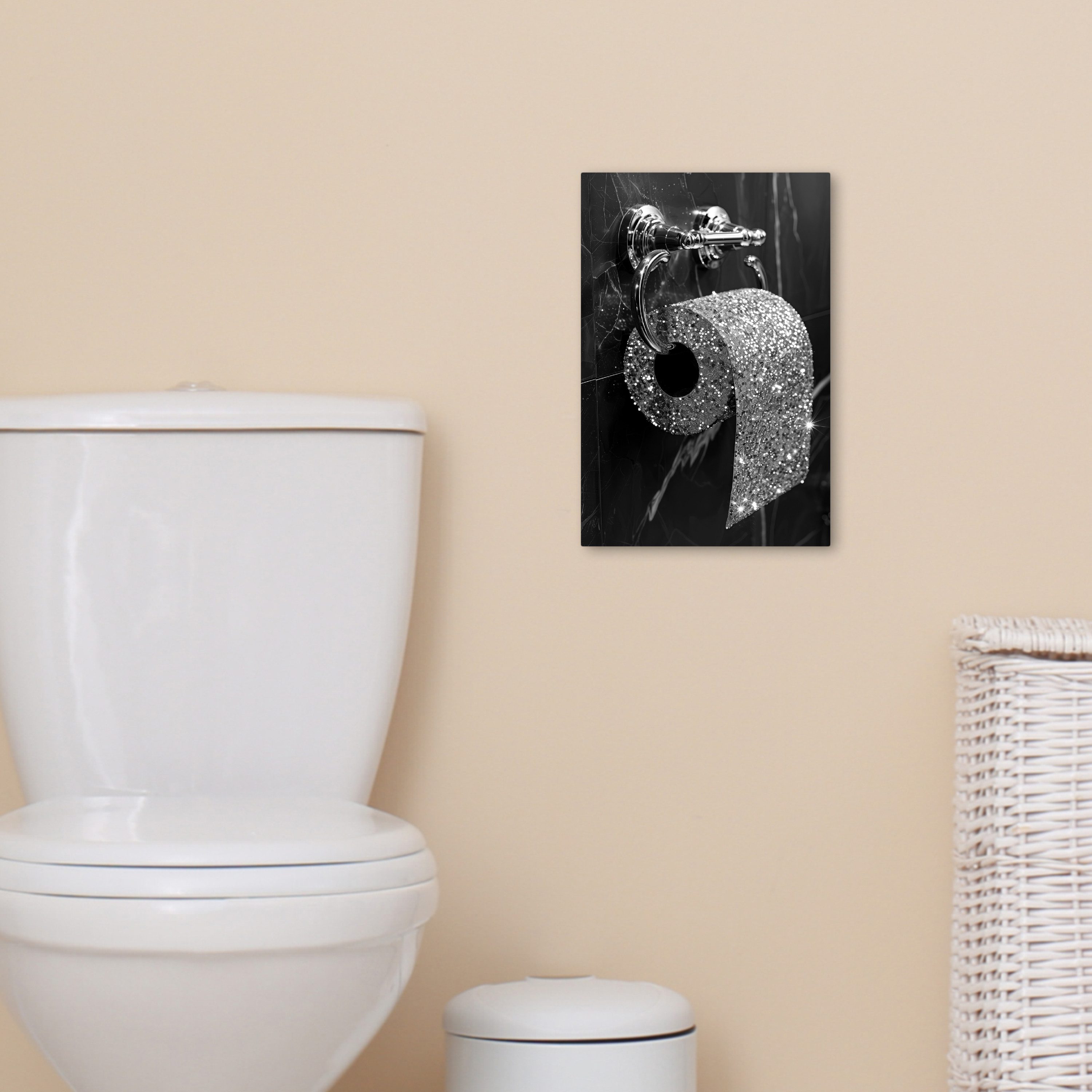 OneMillionCanvasses® Leinwandbild Toilette - Toilettenpapier - Schwarz und weiß - Glitzer, Fotodruck (1 St), Badezimmer Deko, Bilder WC, Toilette Wanddeko 20x30 – Bild 5 von 5