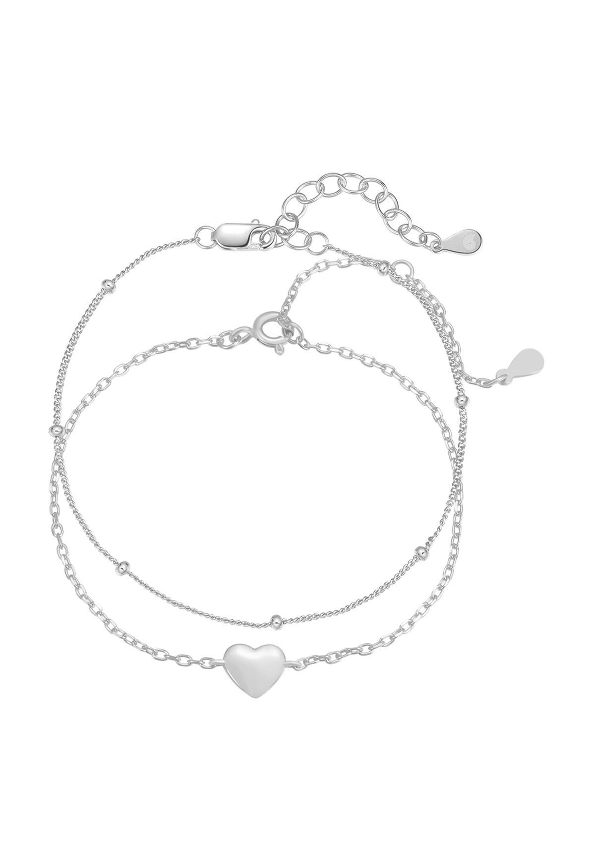 Hey Happiness Silberarmband Set Eleganz, Doppeltes Armband-Set für Damen, 2-tlg. Schmuck Set mit Herz Anhänger aus 925er Silber