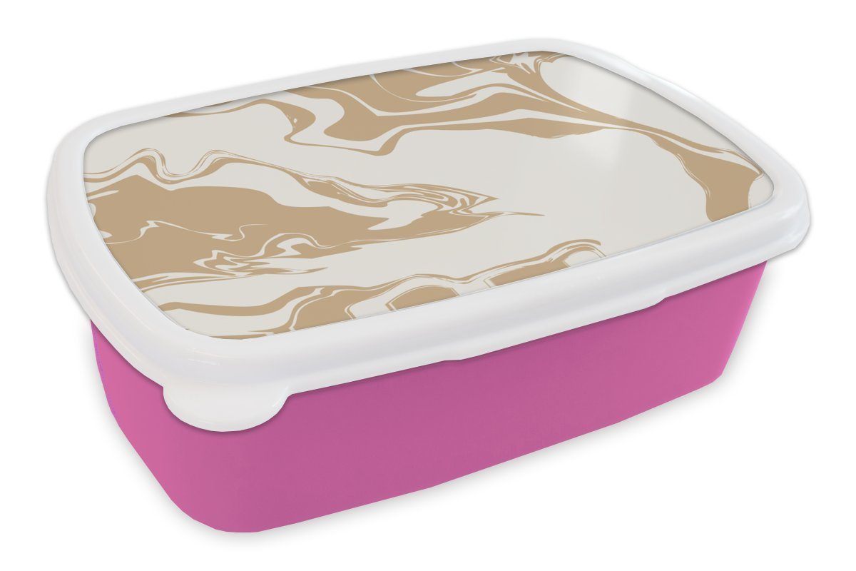MuchoWow Lunchbox Marmor - Weiß - Muster, Kunststoff, (2-tlg), Brotbox für Erwachsene, Brotdose Kinder, Snackbox, Mädchen, Kunststoff rosa