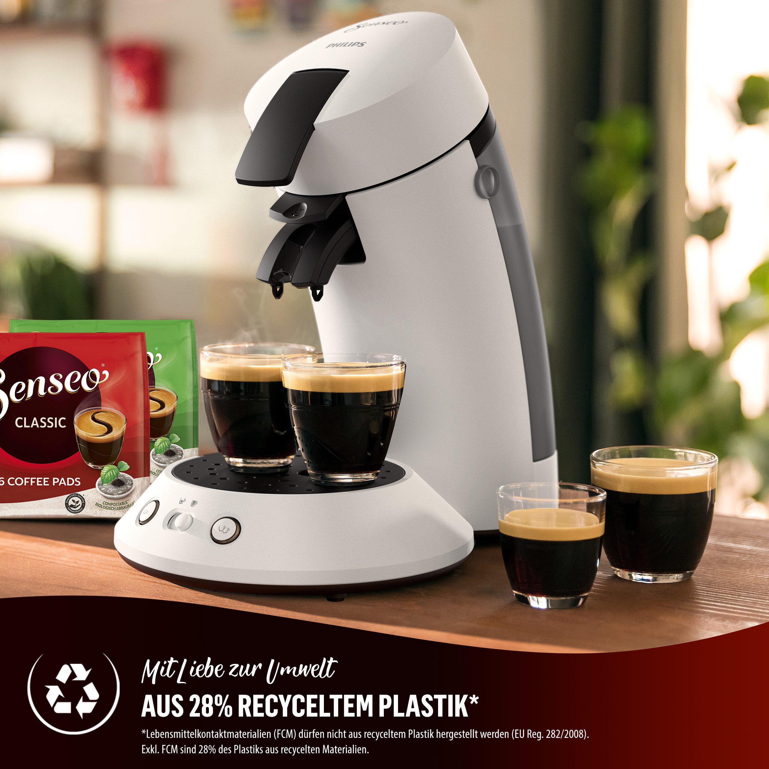Philips Senseo Kaffeepadmaschine Original Plus CSA210/10, mit zwei Kaffee-Einstellungen, aus 28% rec. Plastik