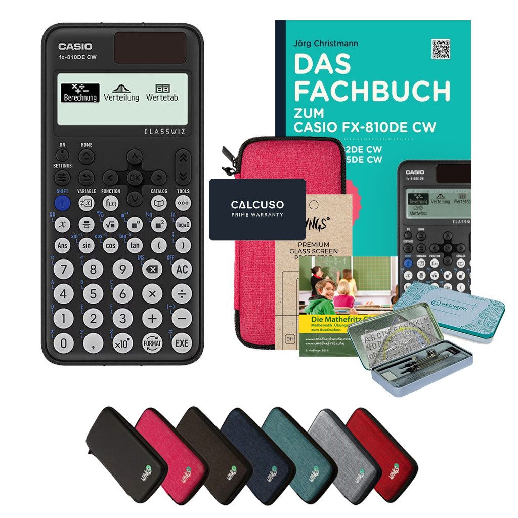 CASIO Taschenrechner fx-810DE CW - Premium Set inkl. Schutztasche Pink & Fachbuch uvm.