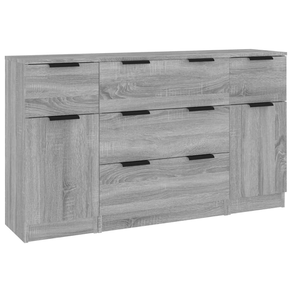 vidaXL Sideboard 3-tlg. Sideboard-Set Grau Sonoma Holzwerkstoff (3 St)