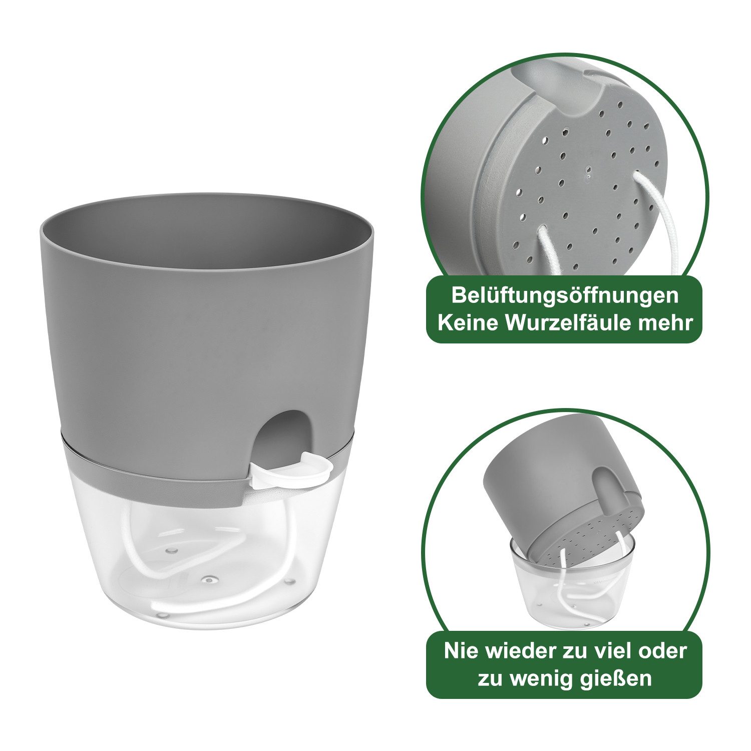 OSTWOLKE Kräutertopf mit Selbstbewässerung Blumentopf Fensterbank Kräutergarten 3er Set, Pflanzentopf Plantpot – Bild 3 von 5