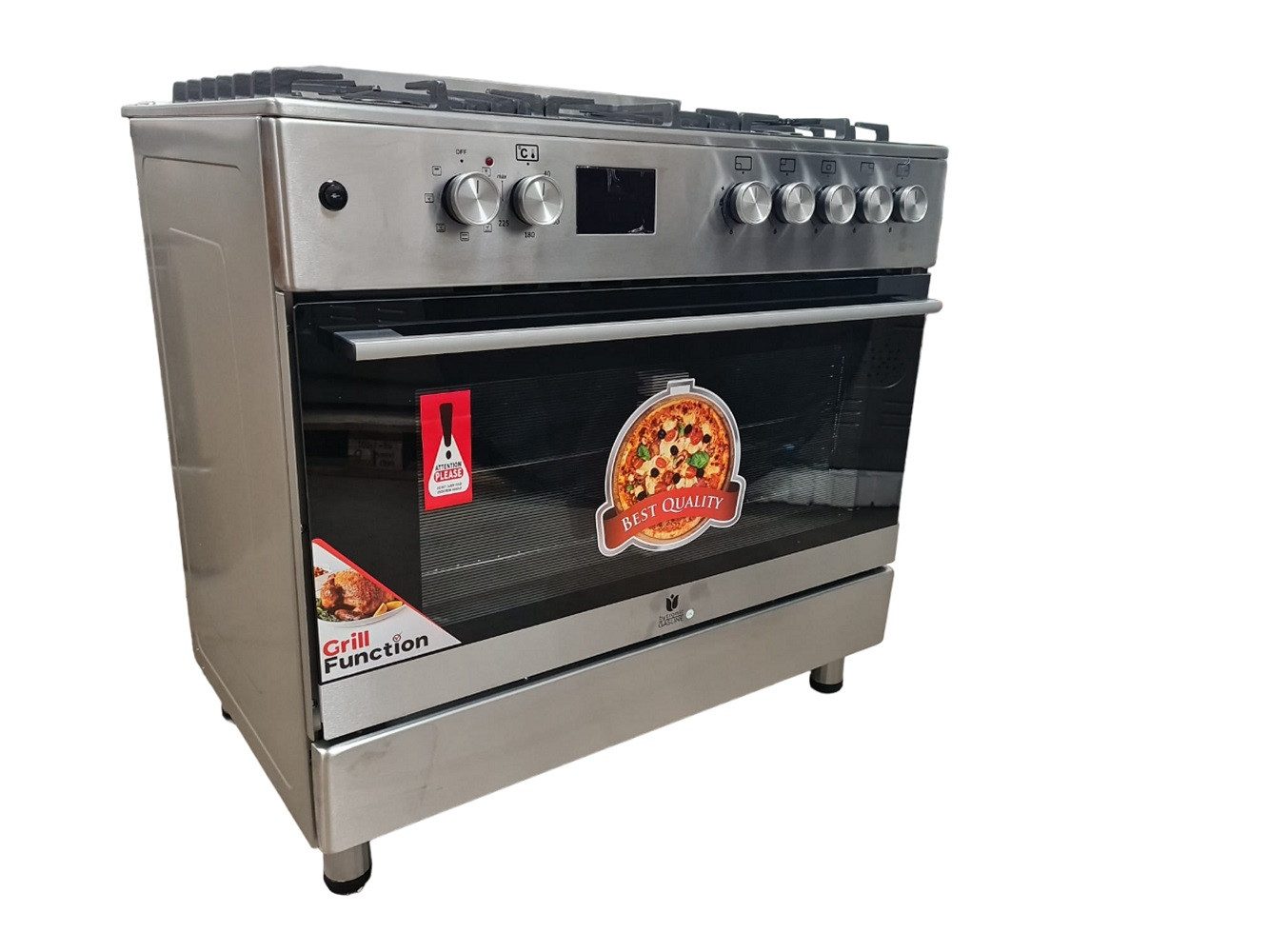 Gasline Gas-Standherd mit Elektro Backofen GAG90GOXEL, mit 1-fach-Teleskopauszug, Edelstahl, Vollzündsicherung, 90 cm breit mit WOK Brenner und Drehspieß
