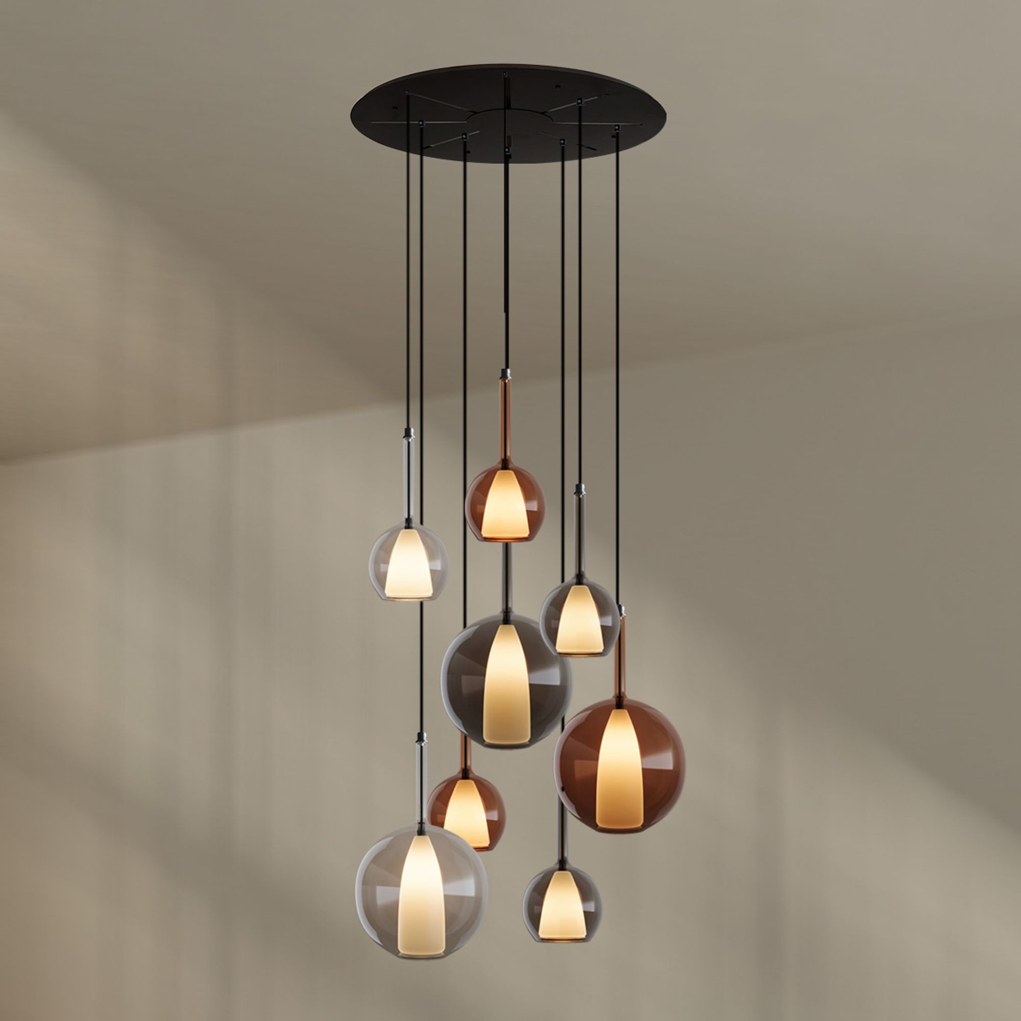 s.luce Pendelleuchte Belluna Galerieleuchte 8-flammig Ø 80cm Baldachin Mehrfarbig