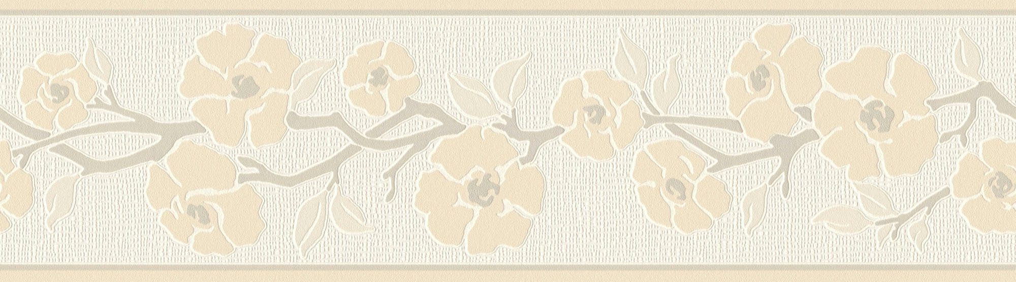 Création floral, A.S. Blumen Bordüre natürlich, beige/creme Tapete strukturiert, Borders Only Blumen Bordüre 11, geblümt,