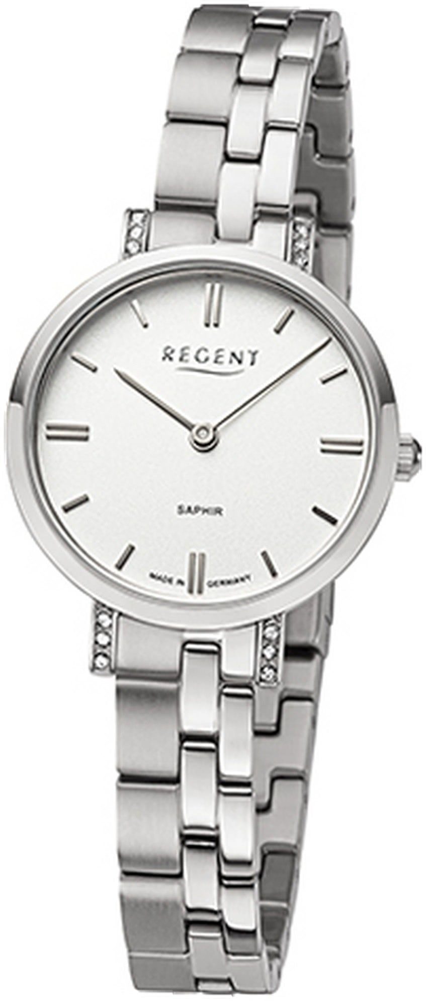 Regent Quarzuhr Regent Damen Armbanduhr Analog, Damenuhr Metallbandarmband silber, rundes Gehäuse, klein (ca. 28mm)
