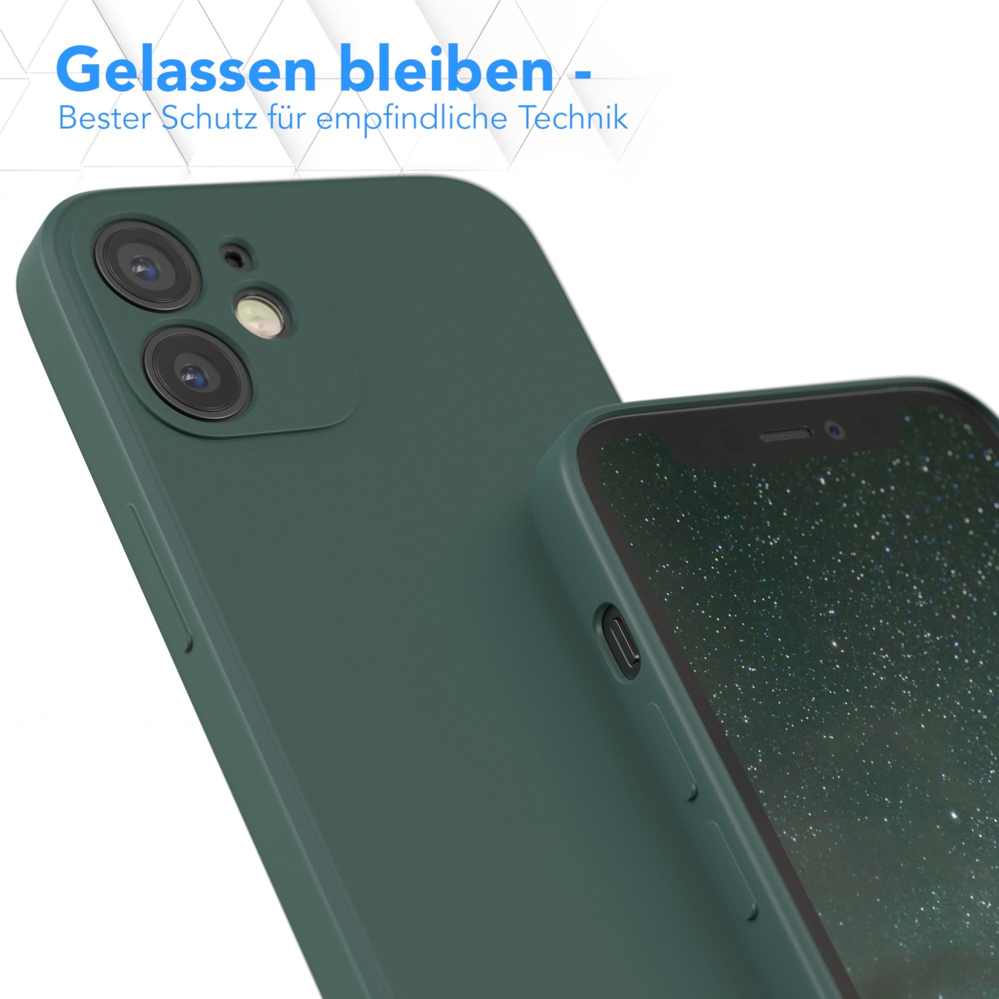 EAZY CASE Handyhülle für Apple iPhone 12 Mini Hülle Silikon 5,4 Zoll, Silikon Schutzhülle mit Kameraschutz kratzfest bumper Grün / Nachtgrün – Bild 4 von 5