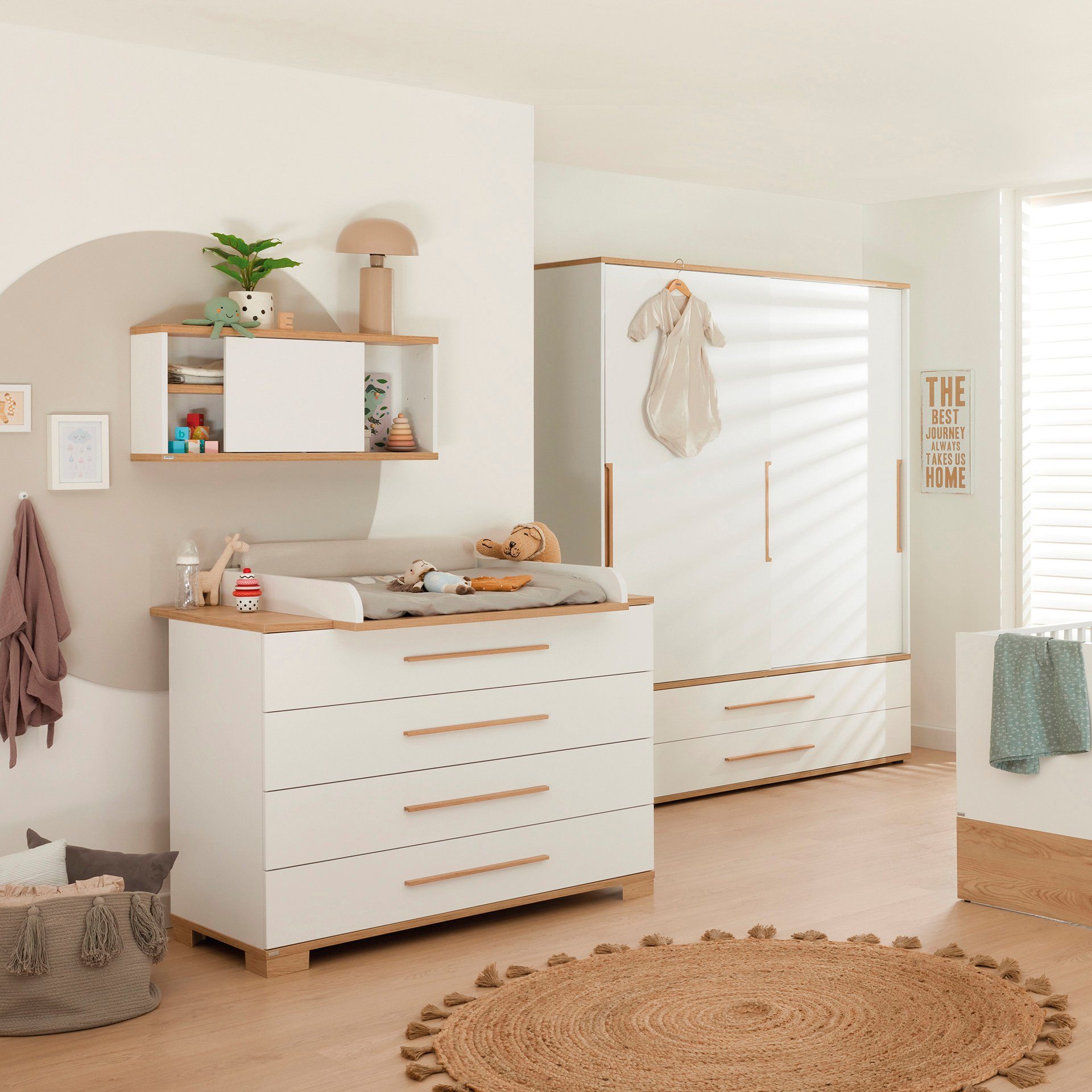 PAIDI wrap chest of drawers YOLANDA in white with oak decor, 4 drawers with softclose, solid wood handles, durable chest of drawers, tested safety