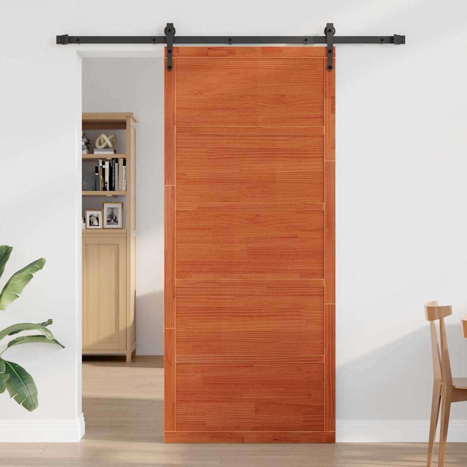 vidaXL Schiebetür Scheunentür 90 x 2,5 x 208 cm Massives Kiefernholz Wachsbraun (1-St)