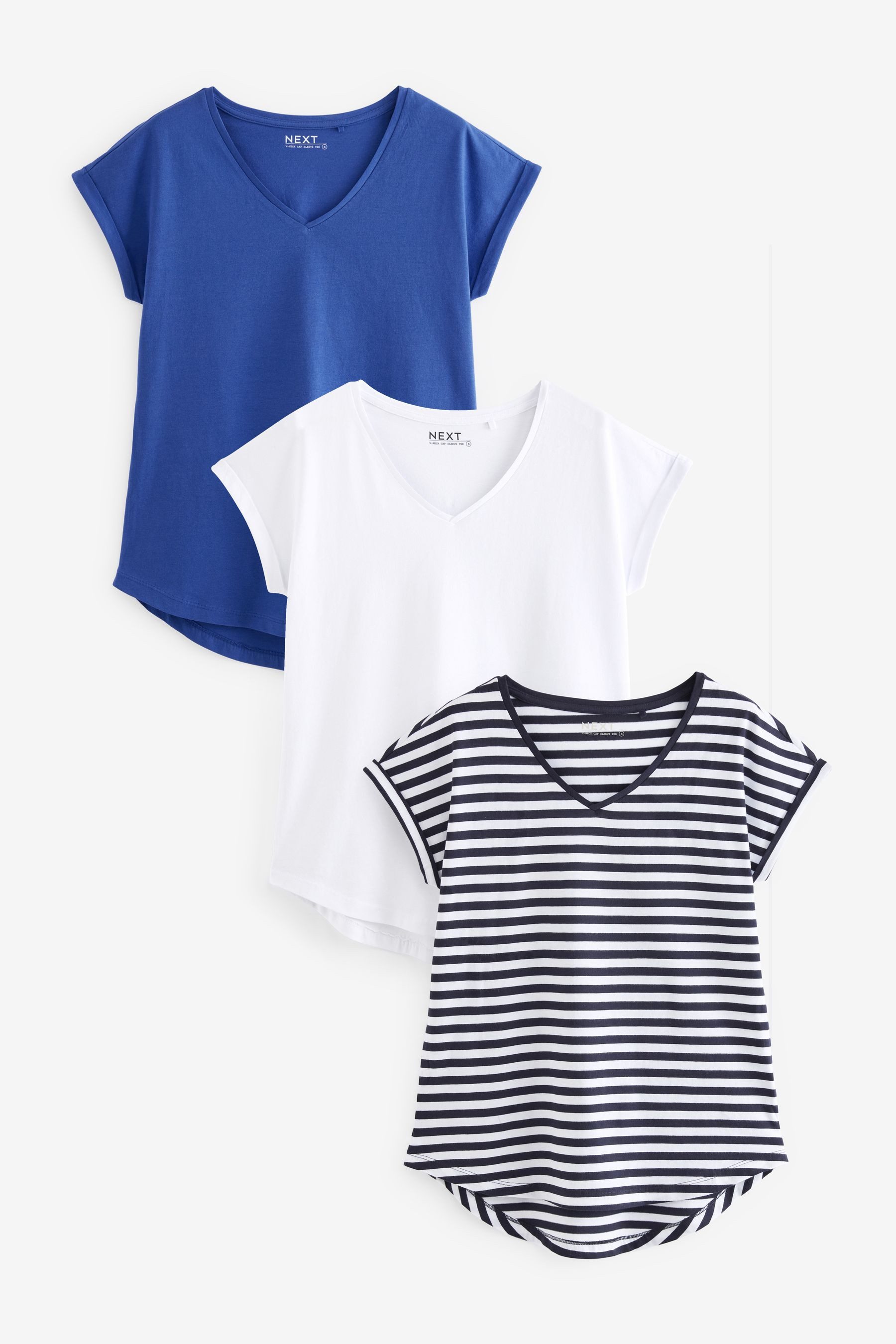 Next V-Shirt 3 T-Shirts V-Ausschnitt Flügelärmel, günstig online kaufen