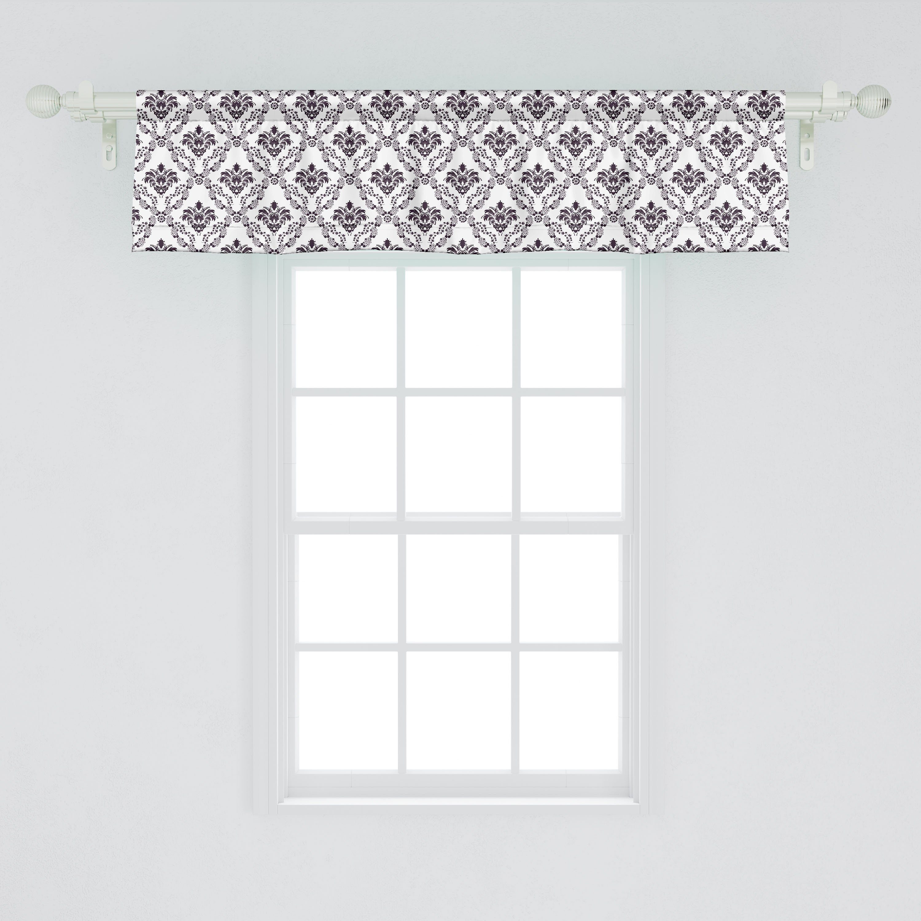 Scheibengardine Vorhang Volant für Küche mit Blätter Stangentasche, Schlafzimmer Microfaser, Abakuhaus, Dekor Blumen Kleine Damast