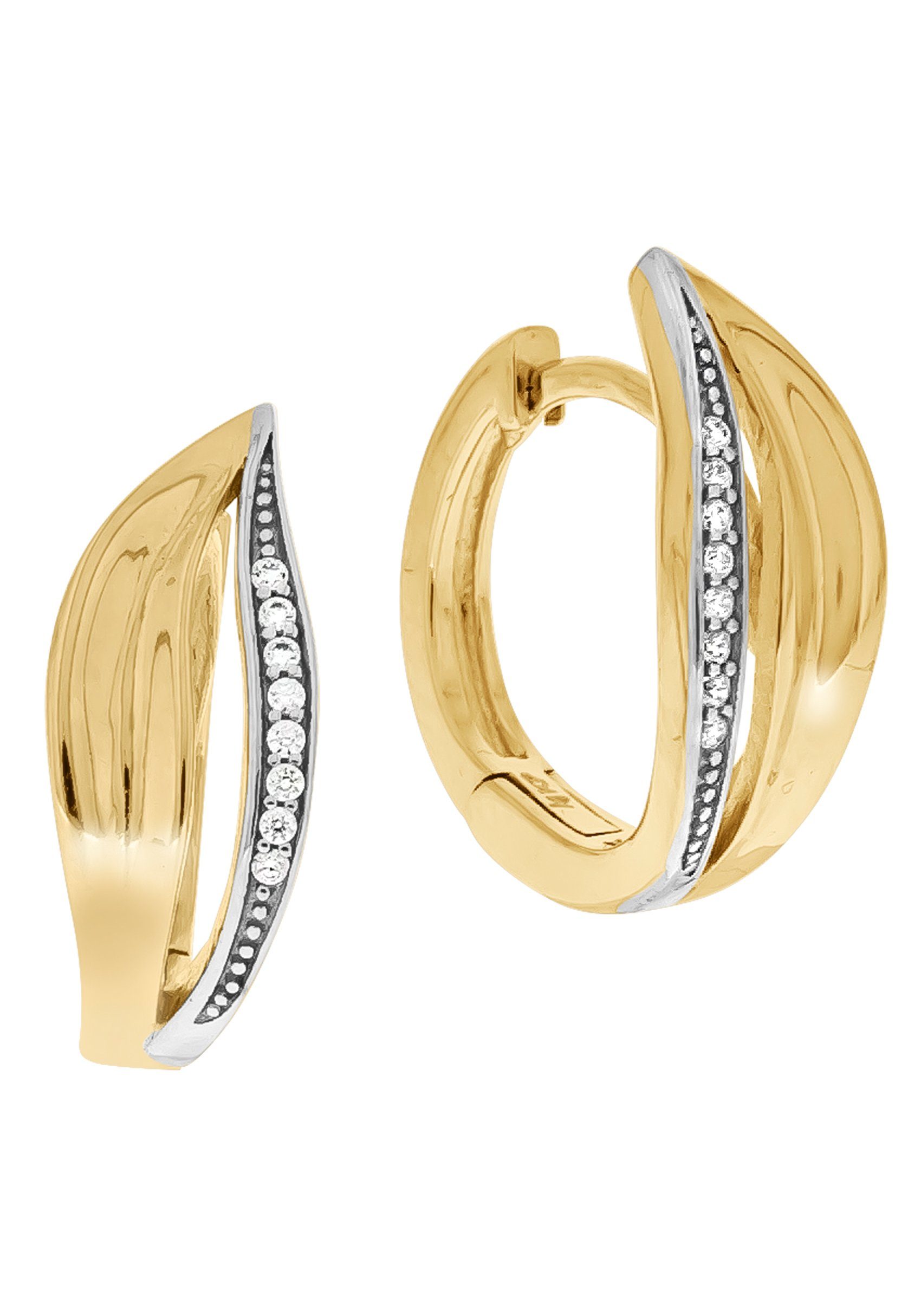 Firetti Paar Creolen Schmuck Geschenk Silber 925 Blattoptik, mit Zirkonia (synth)