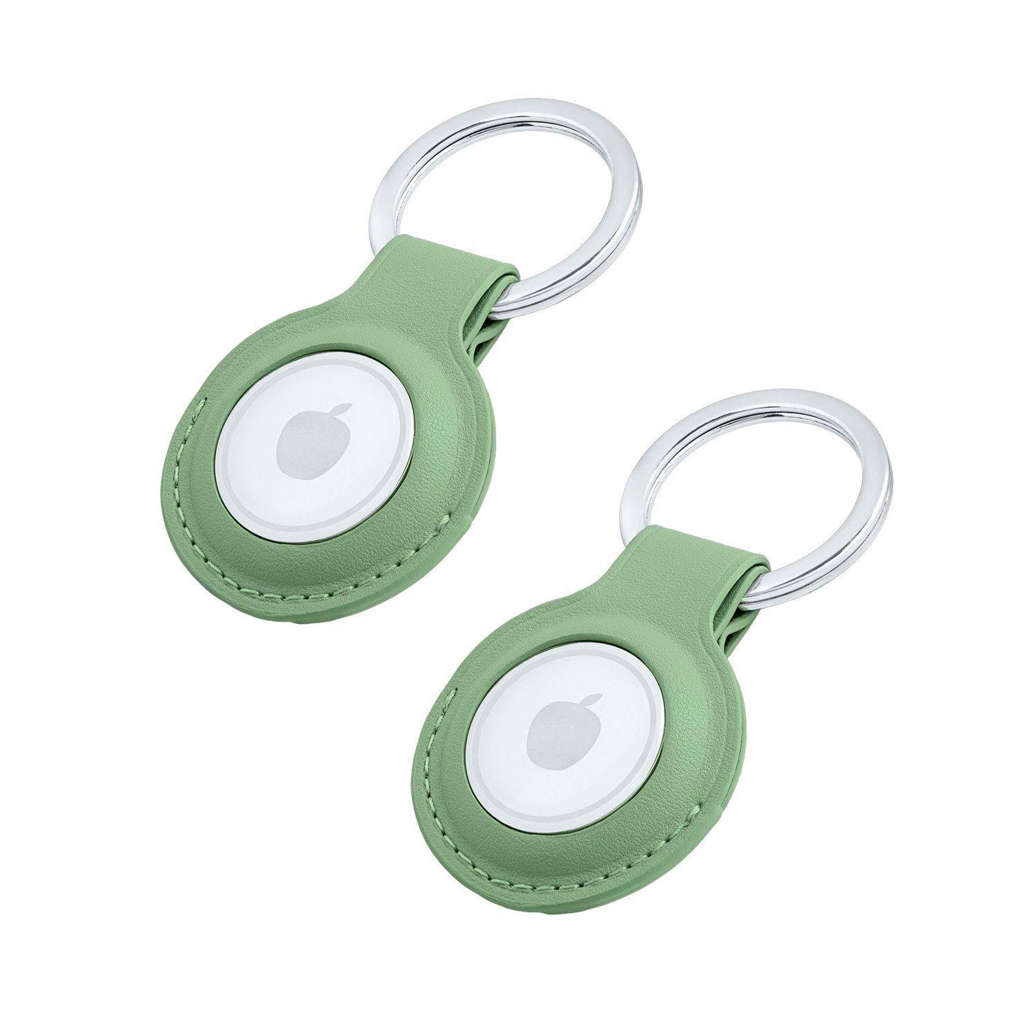 MAGATI Schlüsselanhänger Hülle kompatibel mit Apple Airtag Anhänger (Set, 2-tlg., Premiumleder Anhänger mit Edelstahl Schlüsselring für Apple AirTag), Komplett schützendes Zubehör für Ihre Wertsachen Kratzfest, Grün